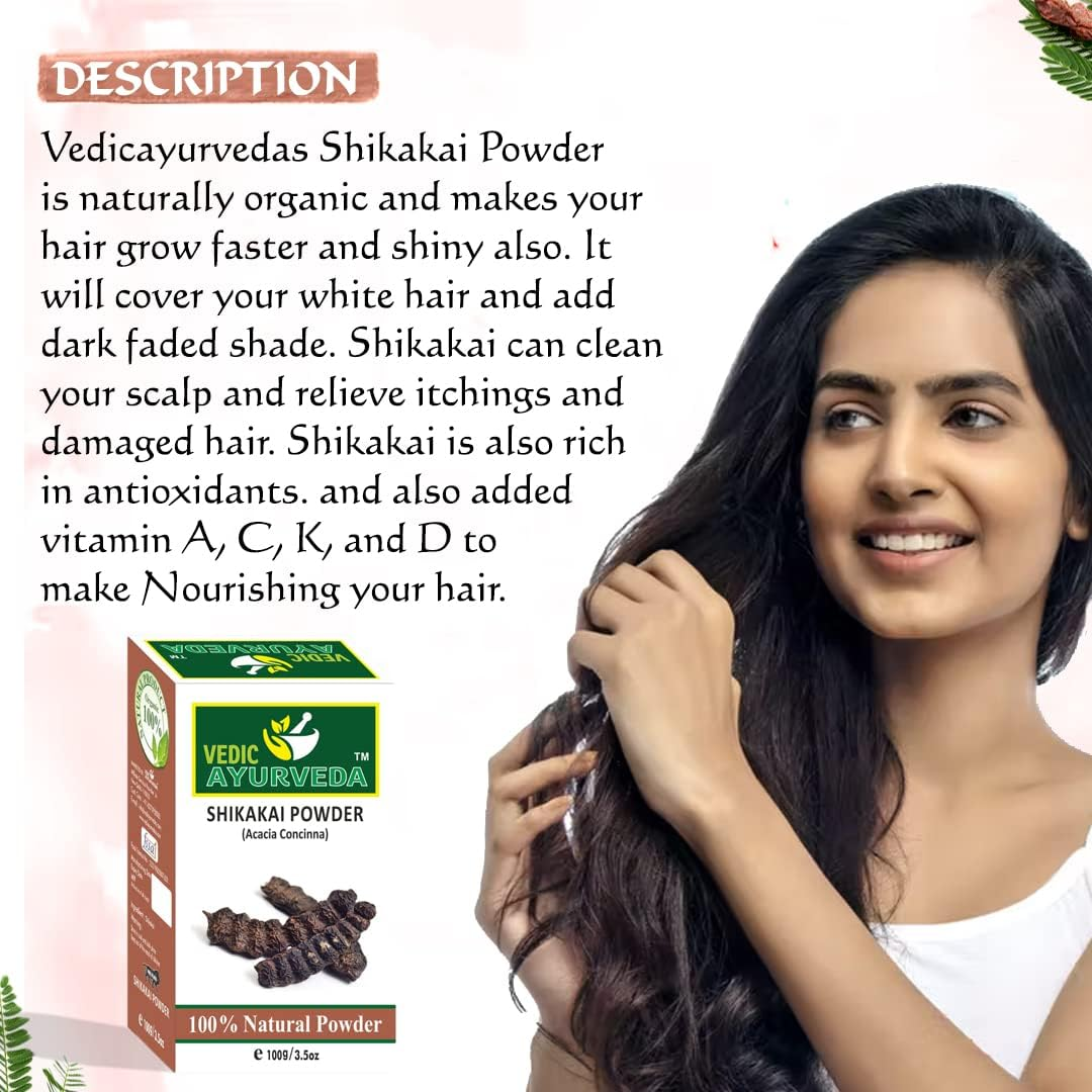 VEDICAYURVEDA Shikakai Powder- Bio Organic and Natural 100% Pure Shikakai Powder for Hair Care & Hair Conditioning-Pack of 1-(100GM)/ Complete Organic and Herbal Hair Care image number 6