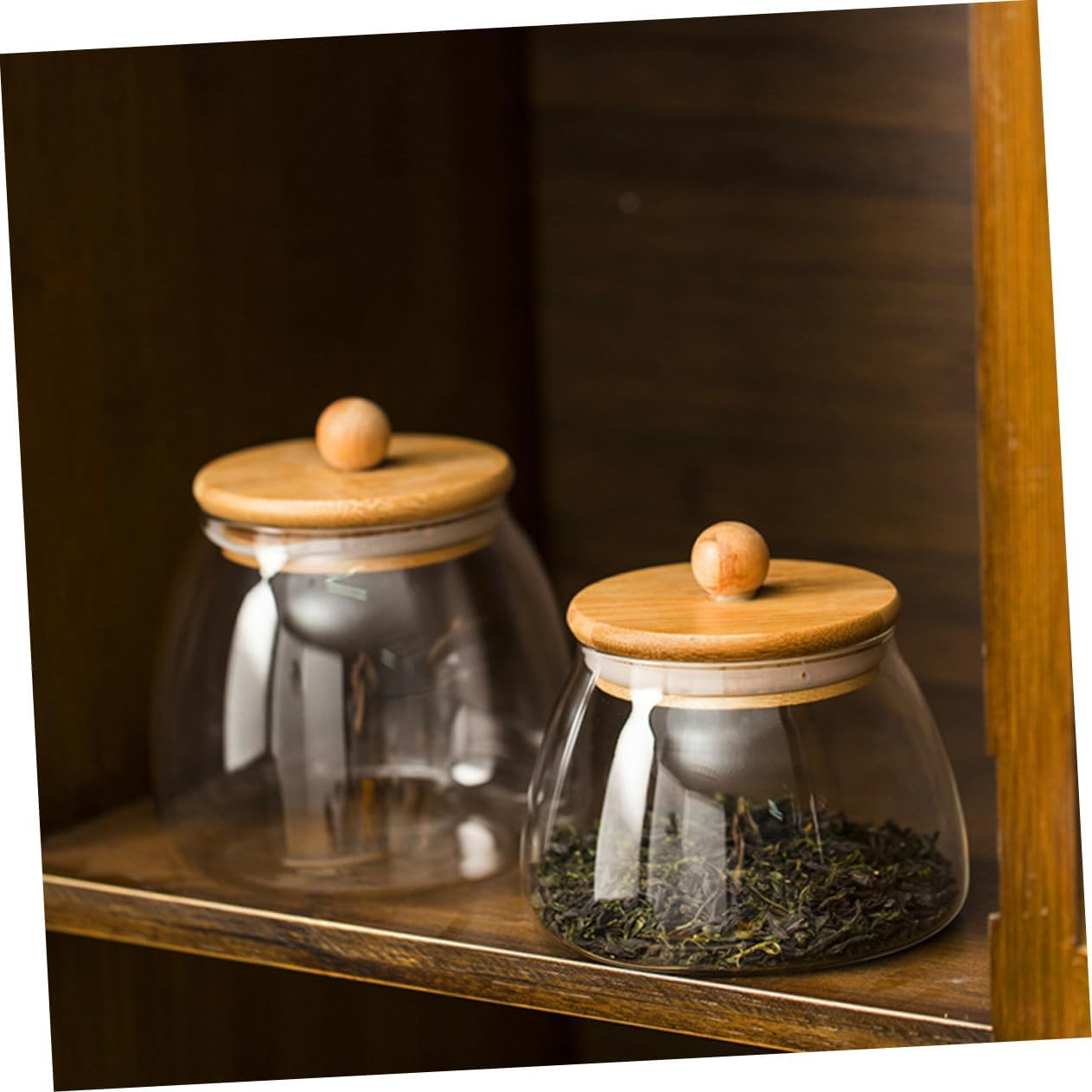 HOLIDYOYO 2Pcs Glass Candy Jar Lid Airtight Storage for Sweets Cookies Snacks Glass Design for Wedding Favors and Home Organization image number 6