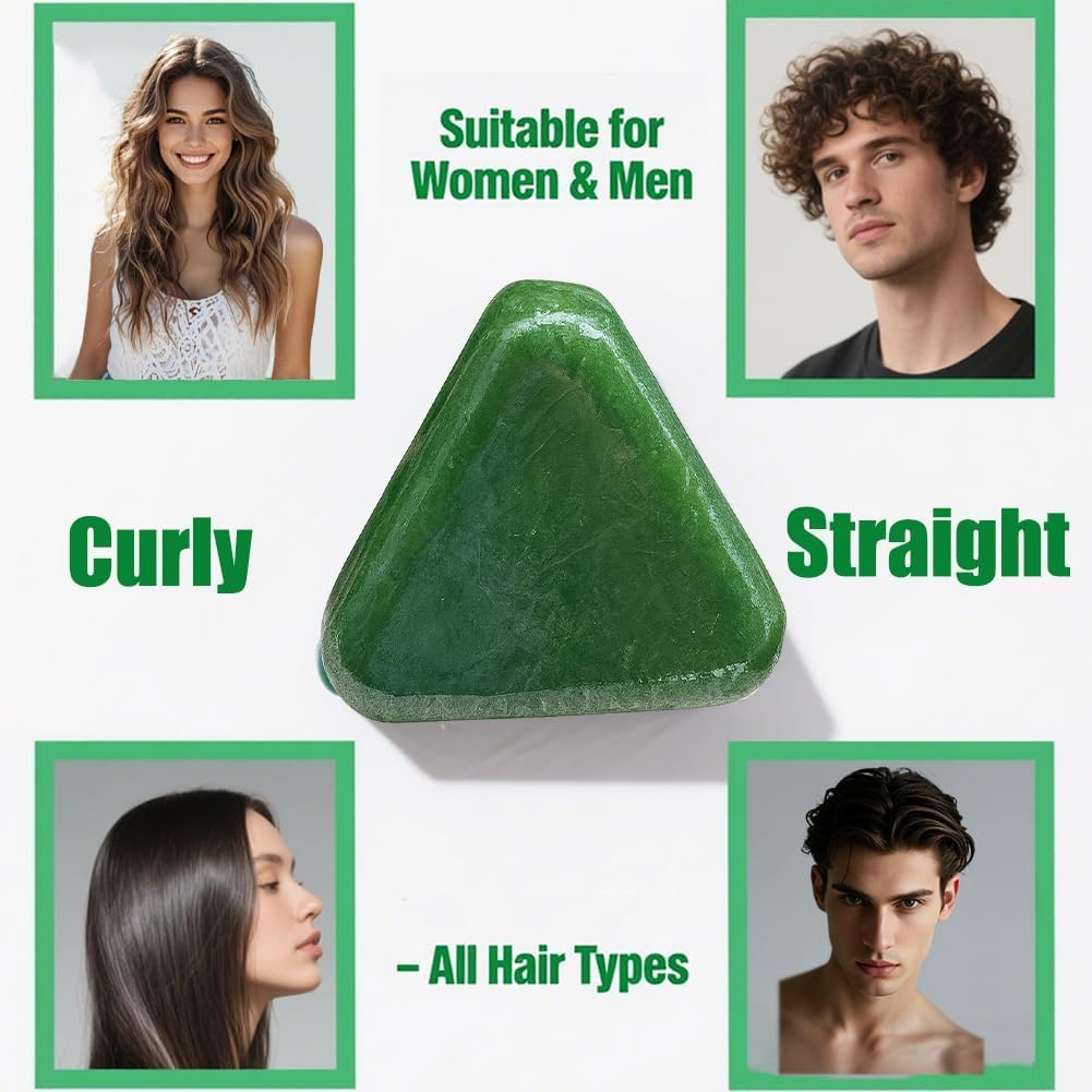 Nature Triangle Shampoo Bar, Nature Seven Green Soap Shampoo Triangle, Natural Usman Grass Glutinous Rice Water Solid Shampoos Bar for Hair, Strengthens Smooths Hair, for Women and Men (2 PCS) image number 3