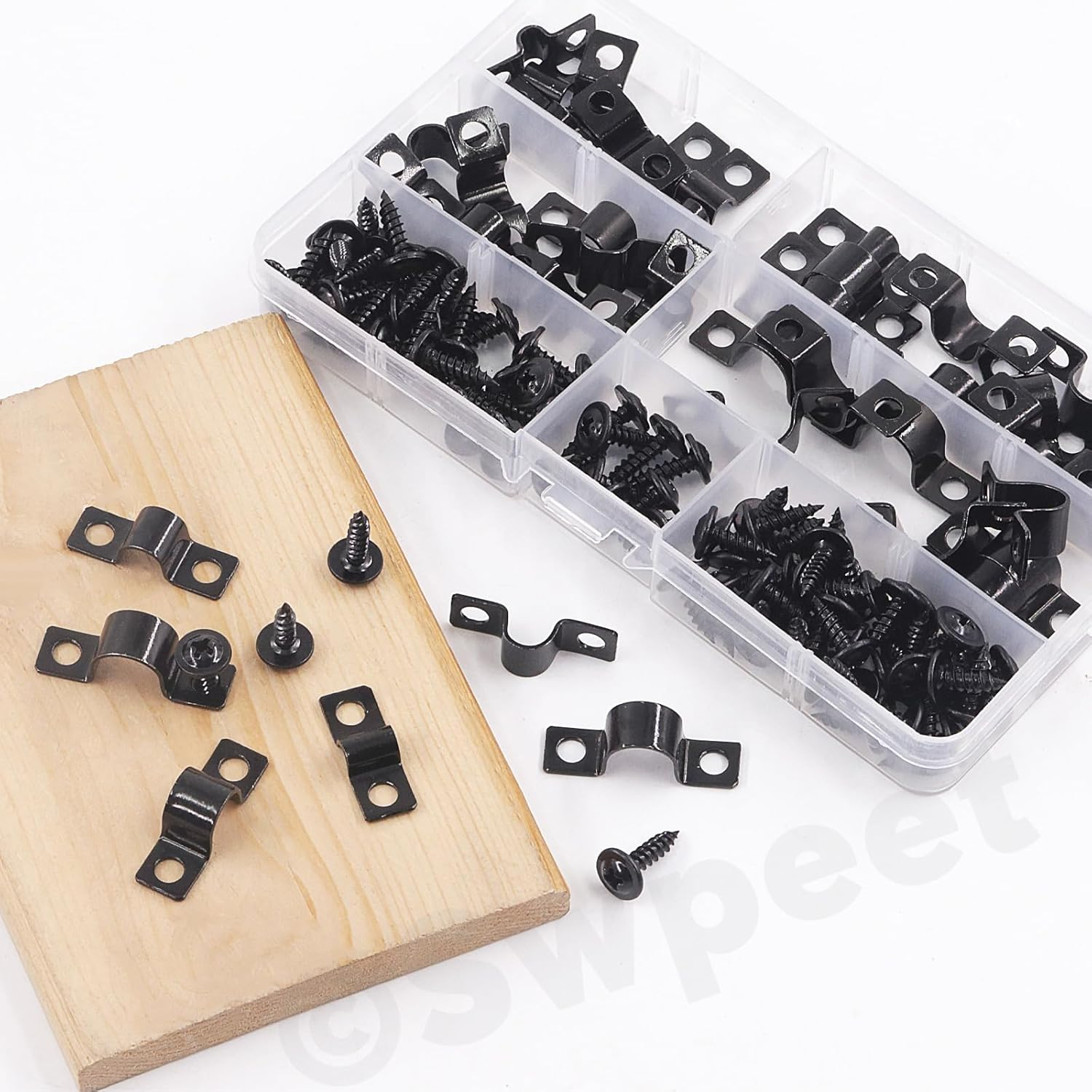 Swpeet 25Pcs 10Mm Two Hole U Bracket Clamp with 50Pcs Self-Tapping Screws Kit, U-Clamps, Metal Pipe Clamps, Pipe Strap Clamps, Conduit Tension Clips for Fixing Pipe or Cable image number 6