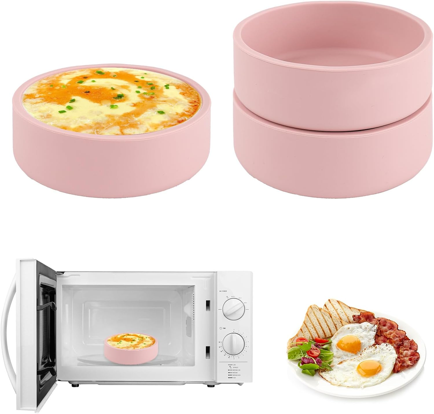 3Pcs Silicone Microwave Egg Cookers, Air Fryer Egg Tray Sous Vide Egg Bite Cooker Air Fryer Egg Mold Egg Poacher Cups for Ovens Microwave (Pink)