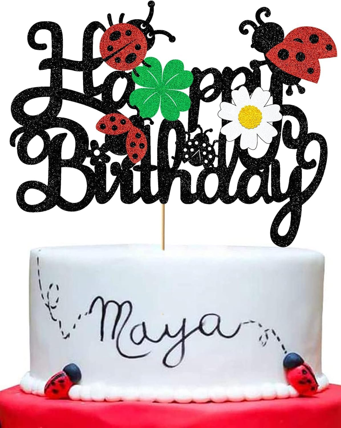 Confetti! Ladybug Cake Topper | Joyous Birthday Toppers Featuring Glittering Ladybugs, Daisies & Clovers - Essential Decoration Supplies for a Baby Shower or Boys and Girls' Birthday Celebration image number 2