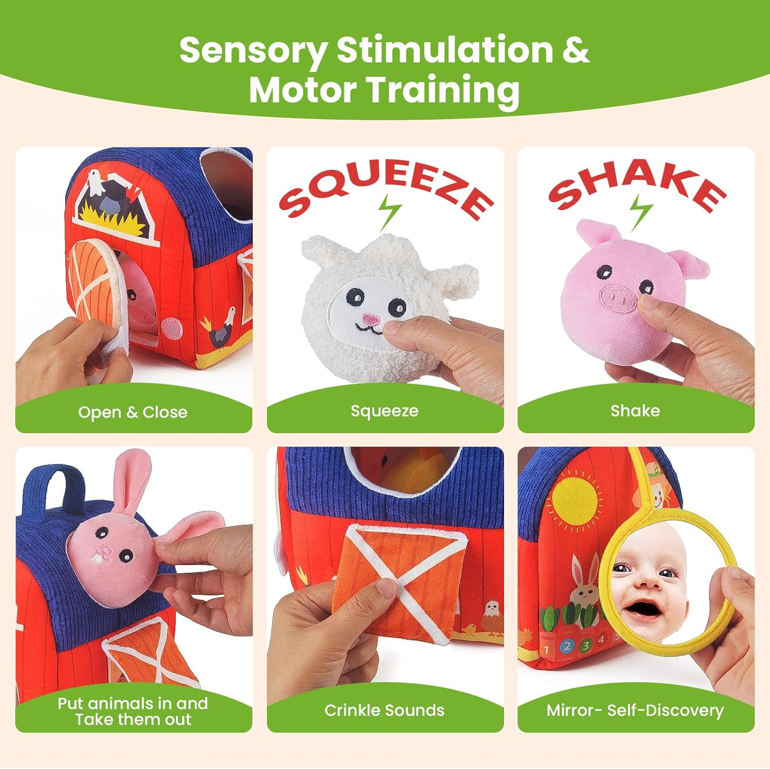 Farm Animal Blind Box, 6 Pack Sensory Plush Dolls for Infants 6-12 Months, Educational Baby Toy & Shower Gift image number 3