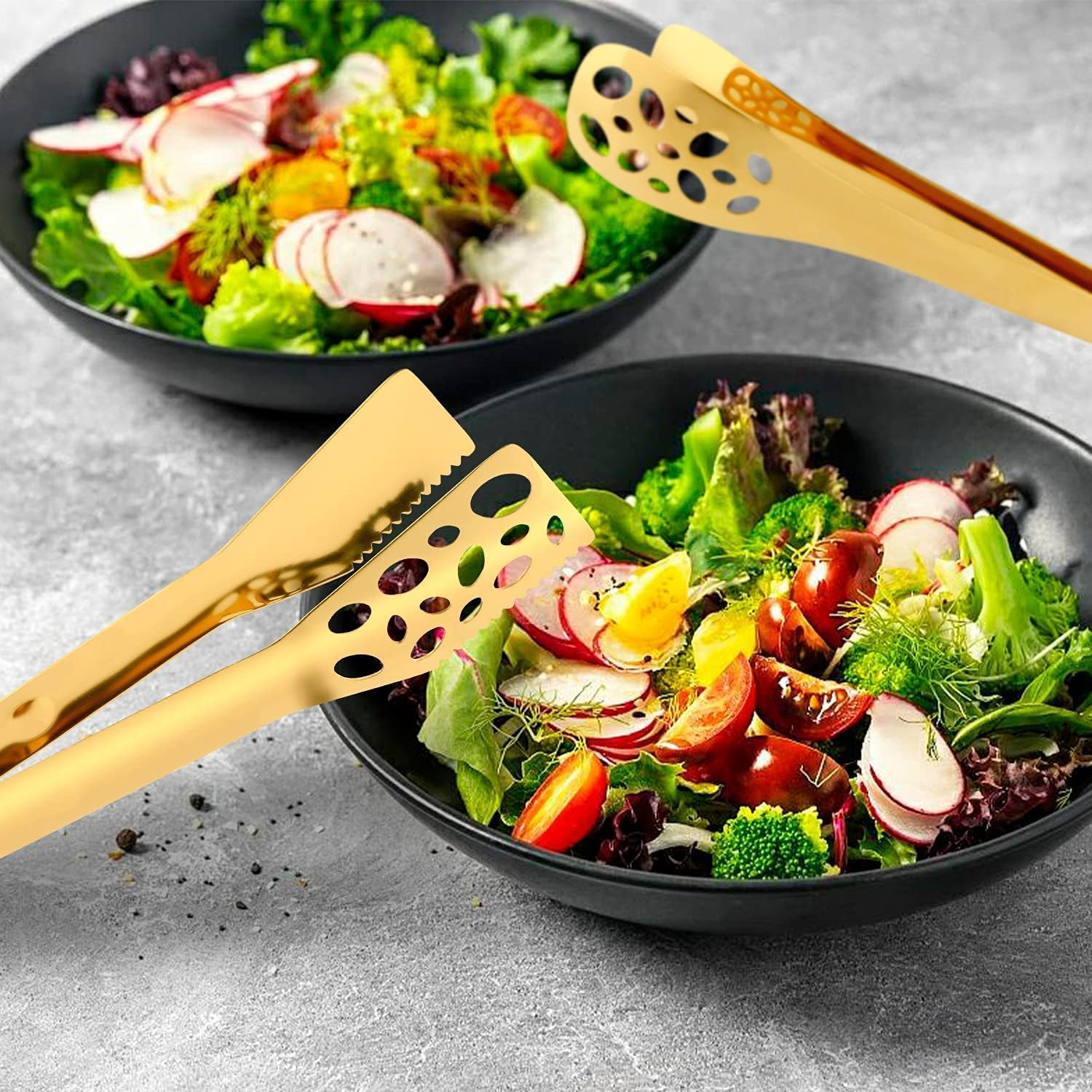 2 Pack Kitchen Tongs for Cooking 10 Inch Stainless Steel Salad Tongs BBQ Grill Tongs Heavy Duty Metal Tongs Heat Resistant Gold Serving Utensils (Gold, 10 Inch) image number 2