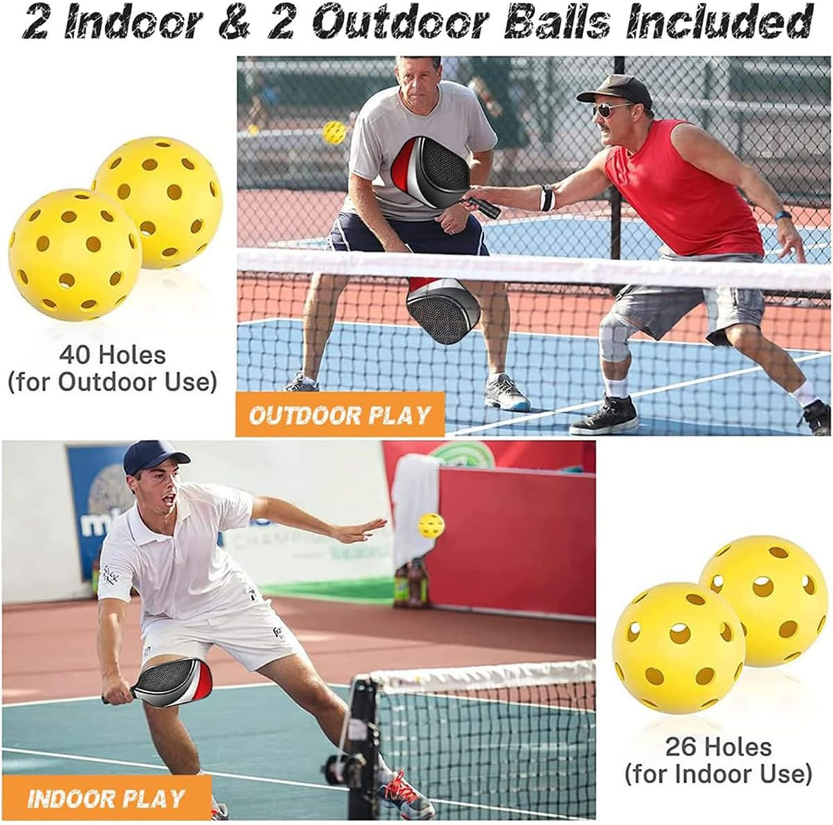 Pickleball Paddles Set, 2 Pickleball Paddles, Non-Slip Sweat Wicking Comfort Grip, with 4 Pickleball, Portable Carrying Bag image number 1