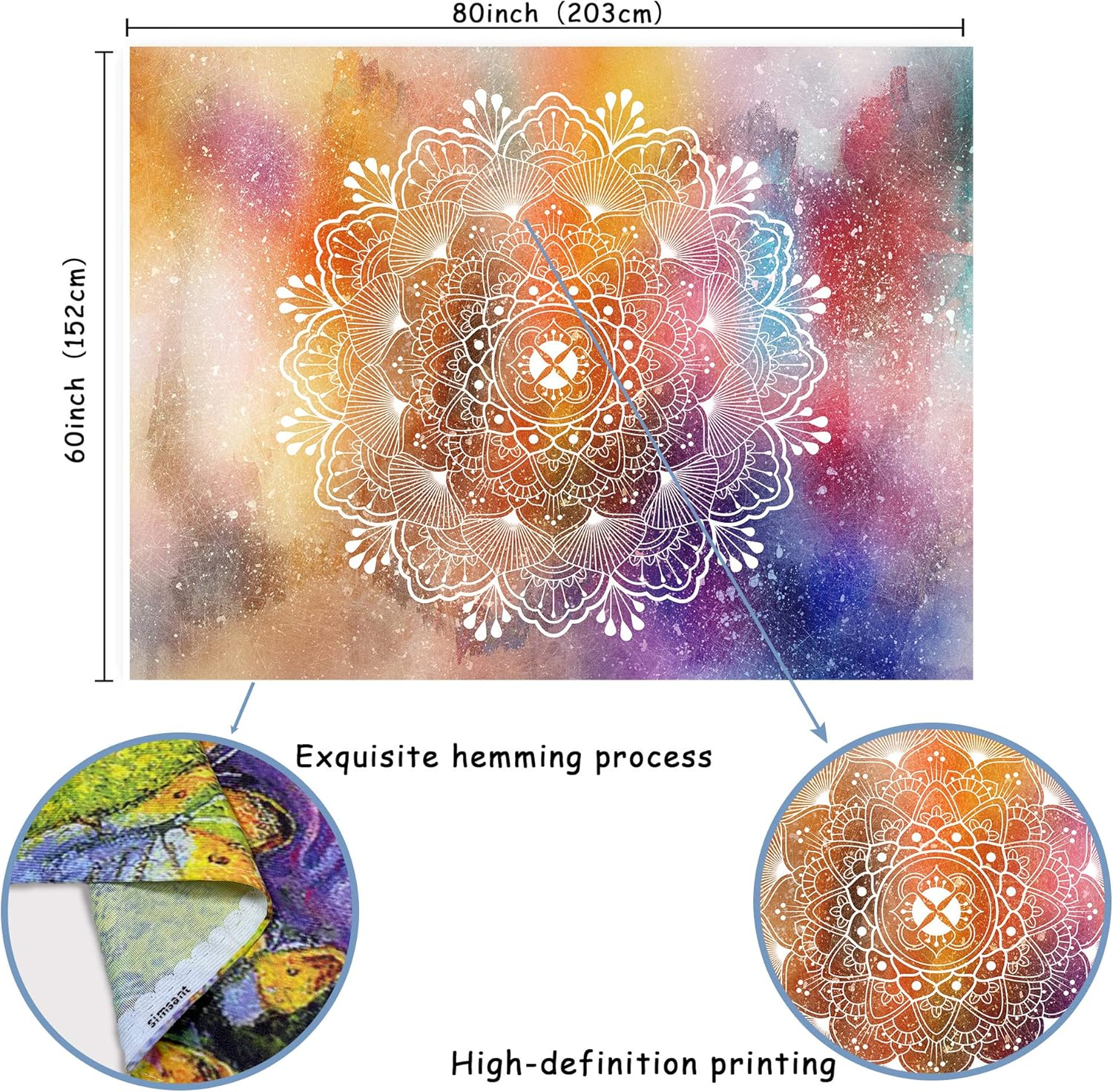 Simsant Multicolor Tapestry Flower Psychedelic Mandala Bohemian Tapestries Wall Hanging,Indian Wall Art Picnic Bedsheet Blanket Wall Art Bedding (Multicolor,80X60Inches (203.2X152.4Cm) SILX030 image number 5