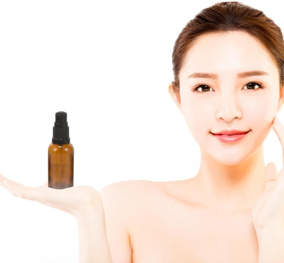 Ipetboom 6Pcs Brown Glass Pump Bottles, Travel Refillable Lotion Dispenser Leakproof Cosmetic Containers for Essential Oils and Liquids for Daily Use and Travel image number 4