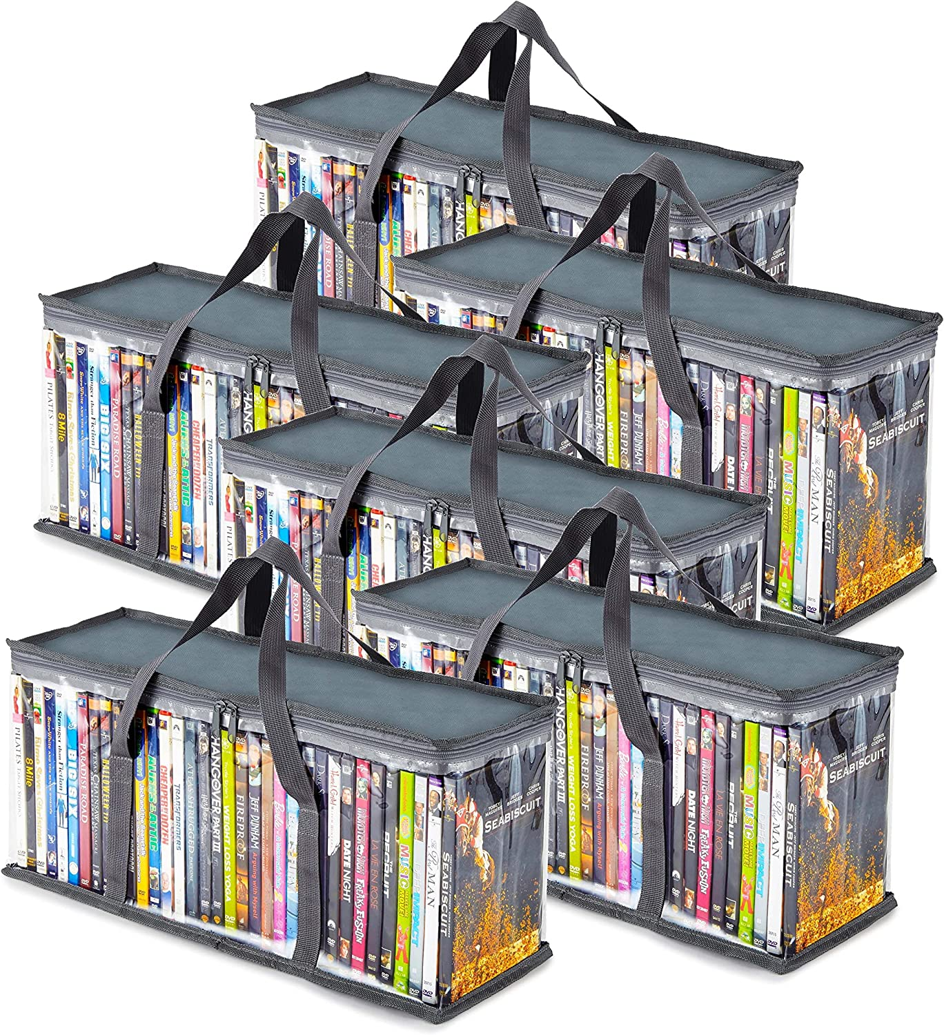 Stock Your Home CD Storage Bags (6 Pack) - Transparent PVC Media Storage - Water Resistant CD Holder Case with Handles - Clear Plastic Carrying Game Bag Storage for Cds, Albums, Video Games, Books