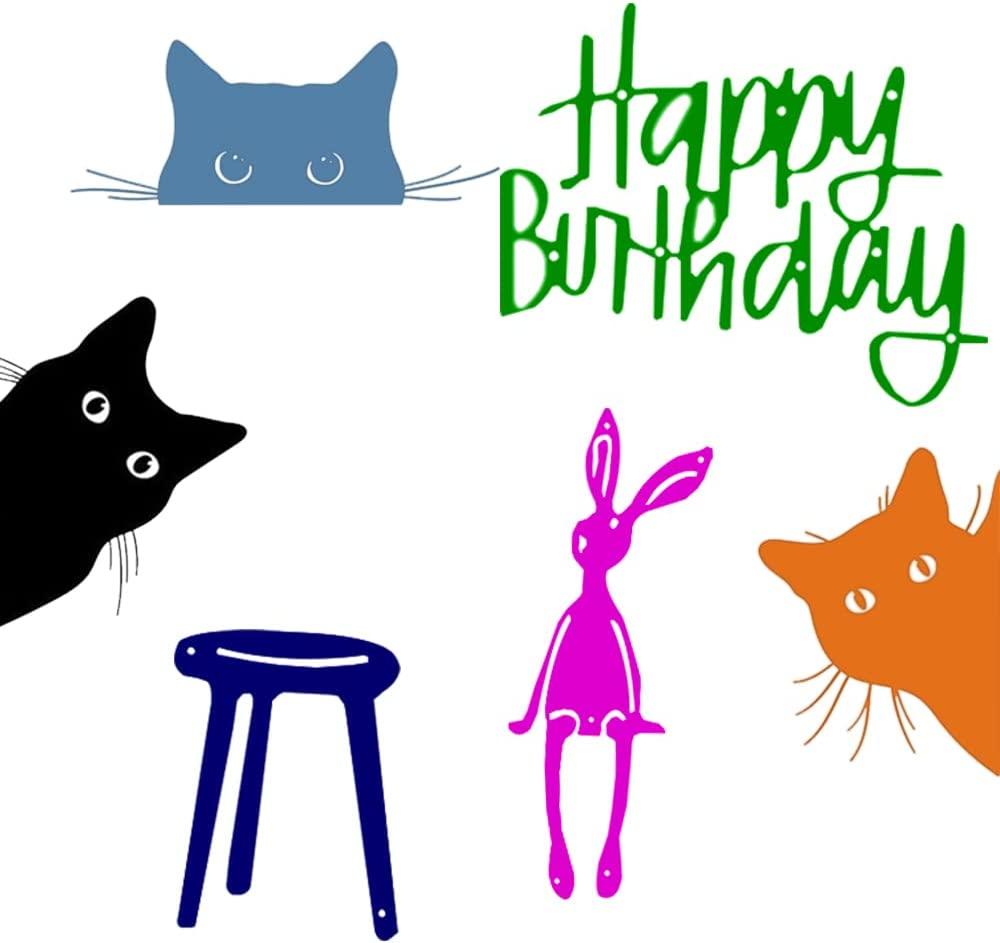 SENHAI 3 Sets Die Cuts for Card Making, Metal Cutting Dies: Bunny, Kitten, Happy Birthday image number 3