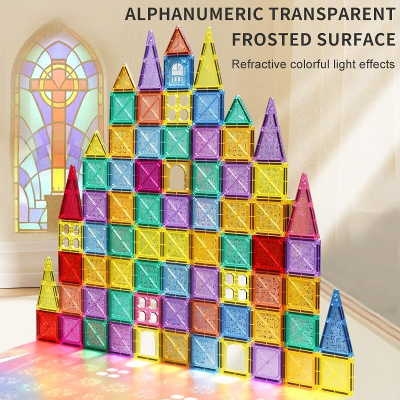110PCS Magnetic Building Blocks Kids, Large Transparent Alphanumeric STEM Toys with Thickened Core, Colorful Light Effects, Educational Construction Set Boys Girls (AU) image number 4