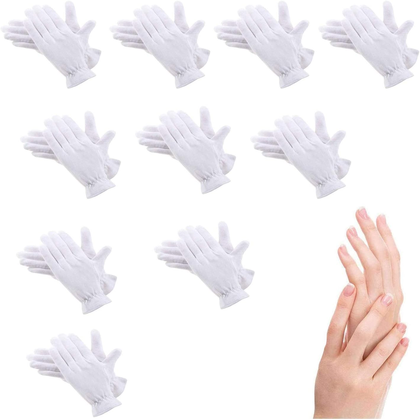 100% Cotton Gloves for Eczema,1 Pairs White Cotton Moisturizing Gloves over Night Bedtime | Cosmetic Inspection Premium Cloth Quality | Dry Sensitive Irritated Skin Spa Therapy Secure Wristband