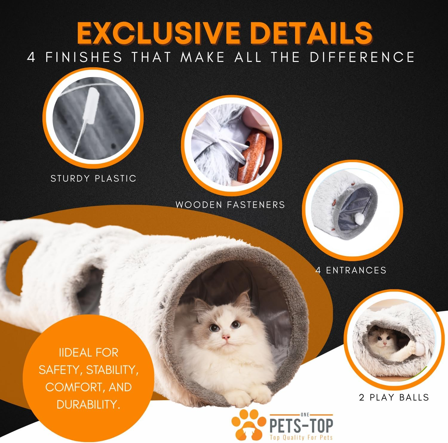One PETS-TOP Cat Tunnel Long, XXL Cat Tunnel, Large Cats, Rustling Tunnel for Cats, Interactive Cat Toy for Indoors, Made of Soft Plush image number 4