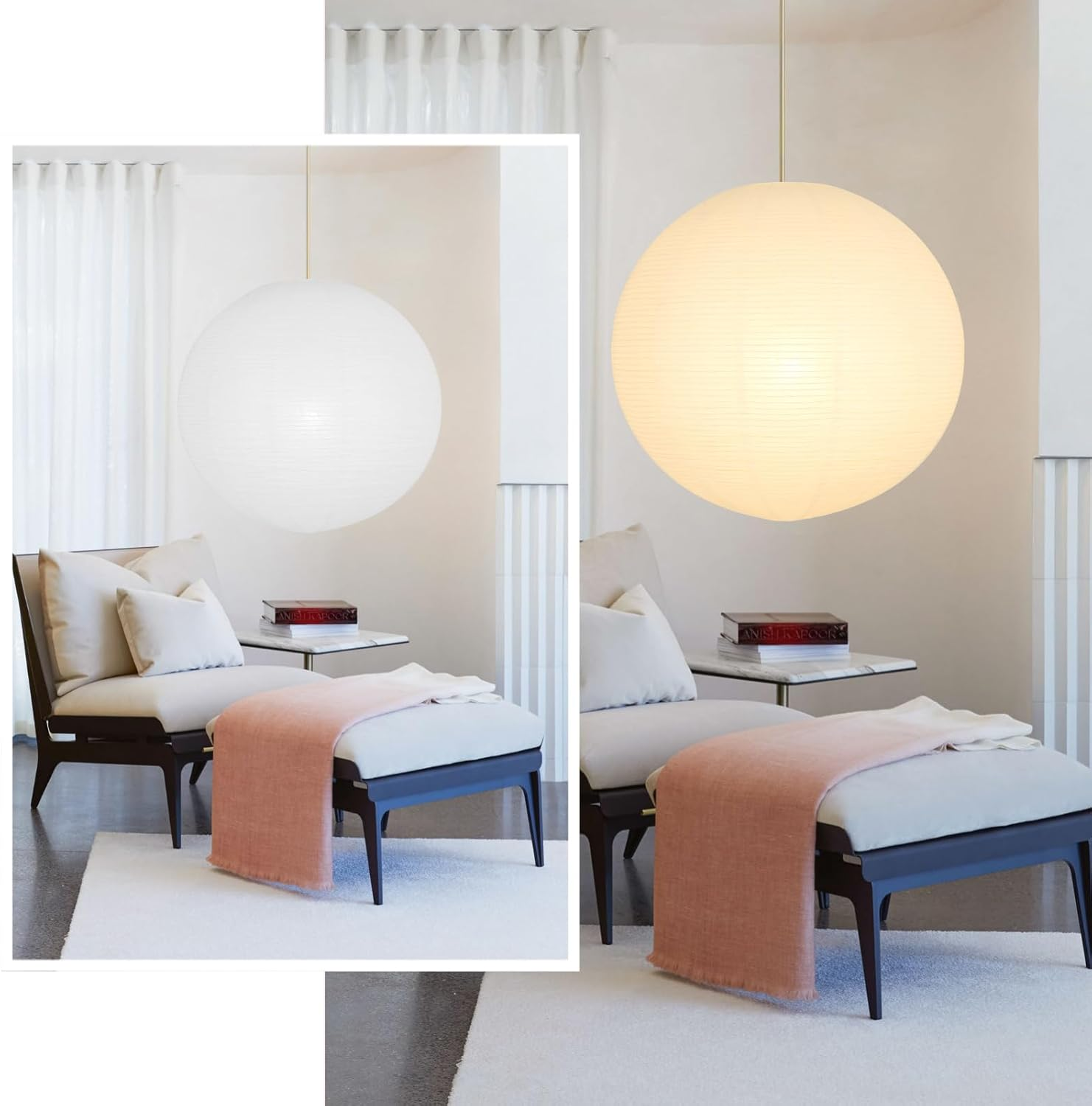 White round Paper Lantern Lampshade, 22"X22'' Large Paper Lanterns Pendant Light Shade, Chinese Foldable Design for Living Room, Bedroom, Ceiling Lampshade Party Decor image number 4