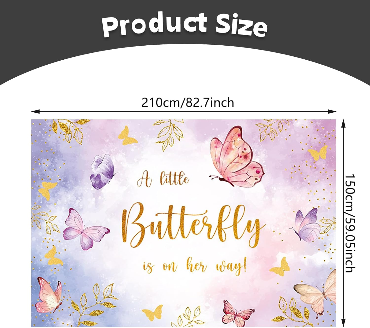 APROPHIC 7 X 5 Feet Butterfly Baby Shower Background a Small Butterfly Is on the Way Party Background Purple and Pink Butterflies Photography Background Girls Female Party Banner image number 3