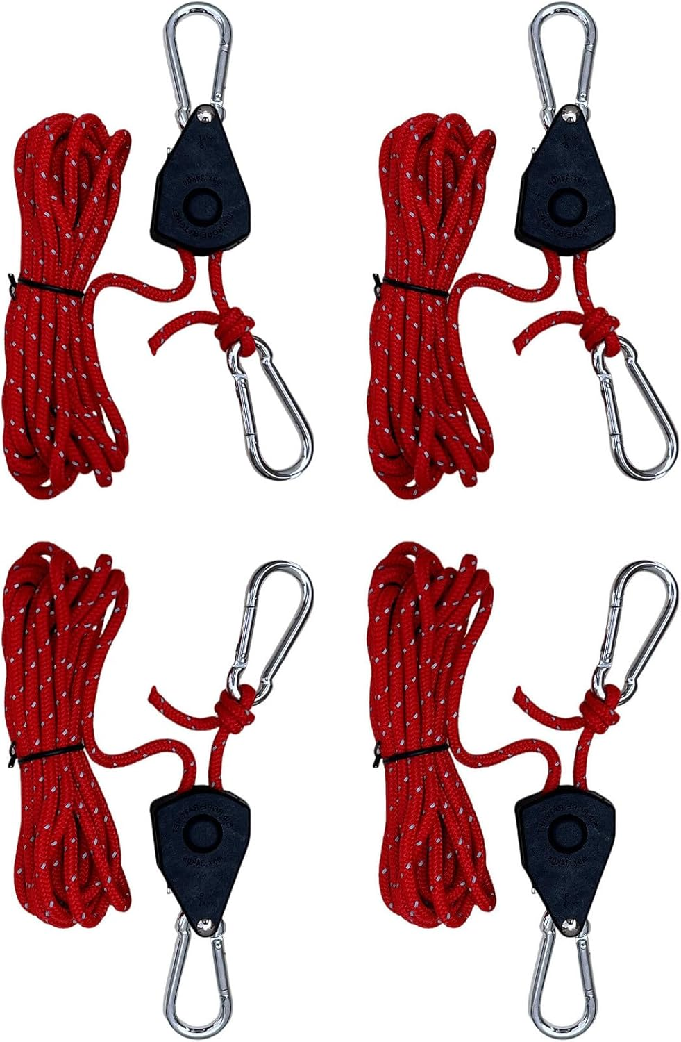 Heavy Duty Adjustable Grow Light Ratchet Rope Hanger for Grow Light Fixtures, Black（4Pcs）