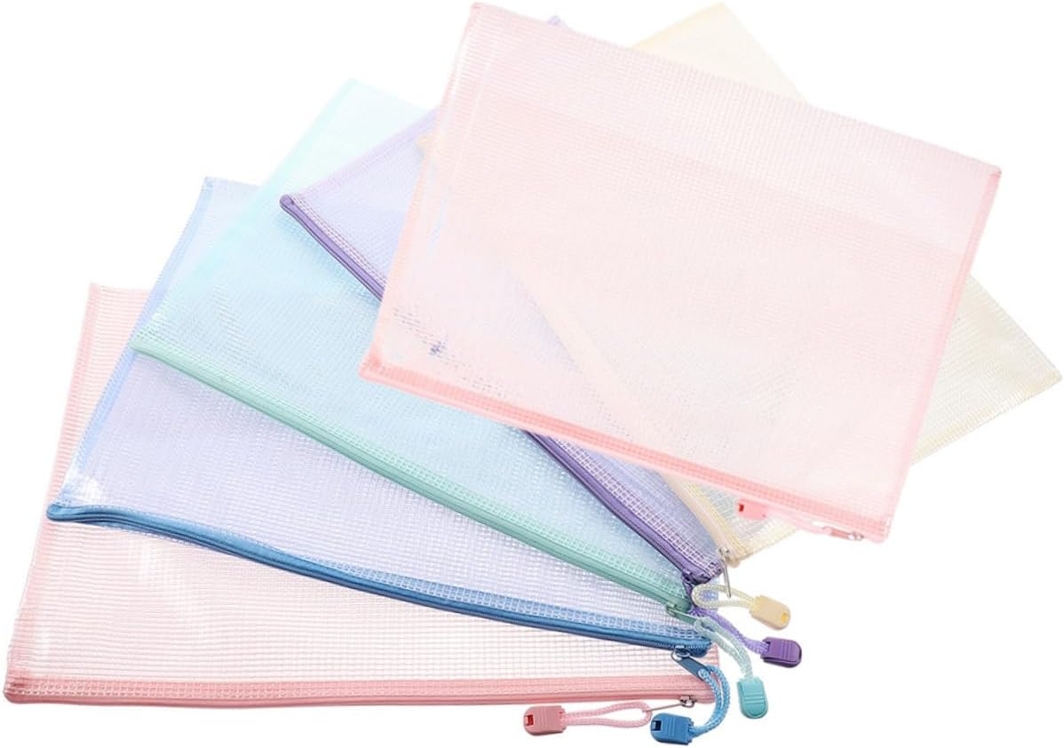 KICHOUSE 6Pcs Mesh Zipper Pouches for Office Documents Zipper File Pouches Mesh Plastic for Stationery image number 3