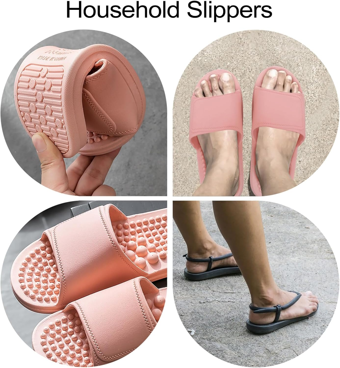 PLAFOPE Foot Care Slippers for Women Indoor Outdoor Lightweight Massage Dots Sole Breathable Hollow Toe Design Household Health Shoes Pink image number 3