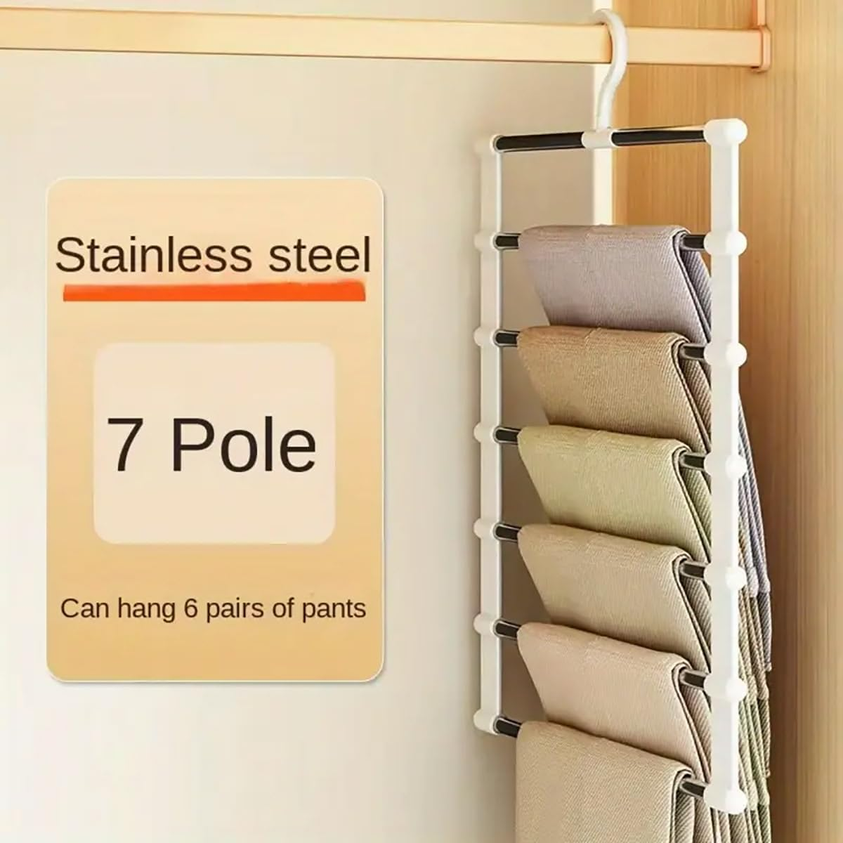 AIMALL 2PCS Multi-Layer Stainless Steel Pants Rack &ndash; 14.57"X19.29" Foldable Ladder Pants Organizer, Heavy Duty Traceless Hanger for Space-Saving Closet Storage, Holds up to 6 Pairs of Pants image number 4