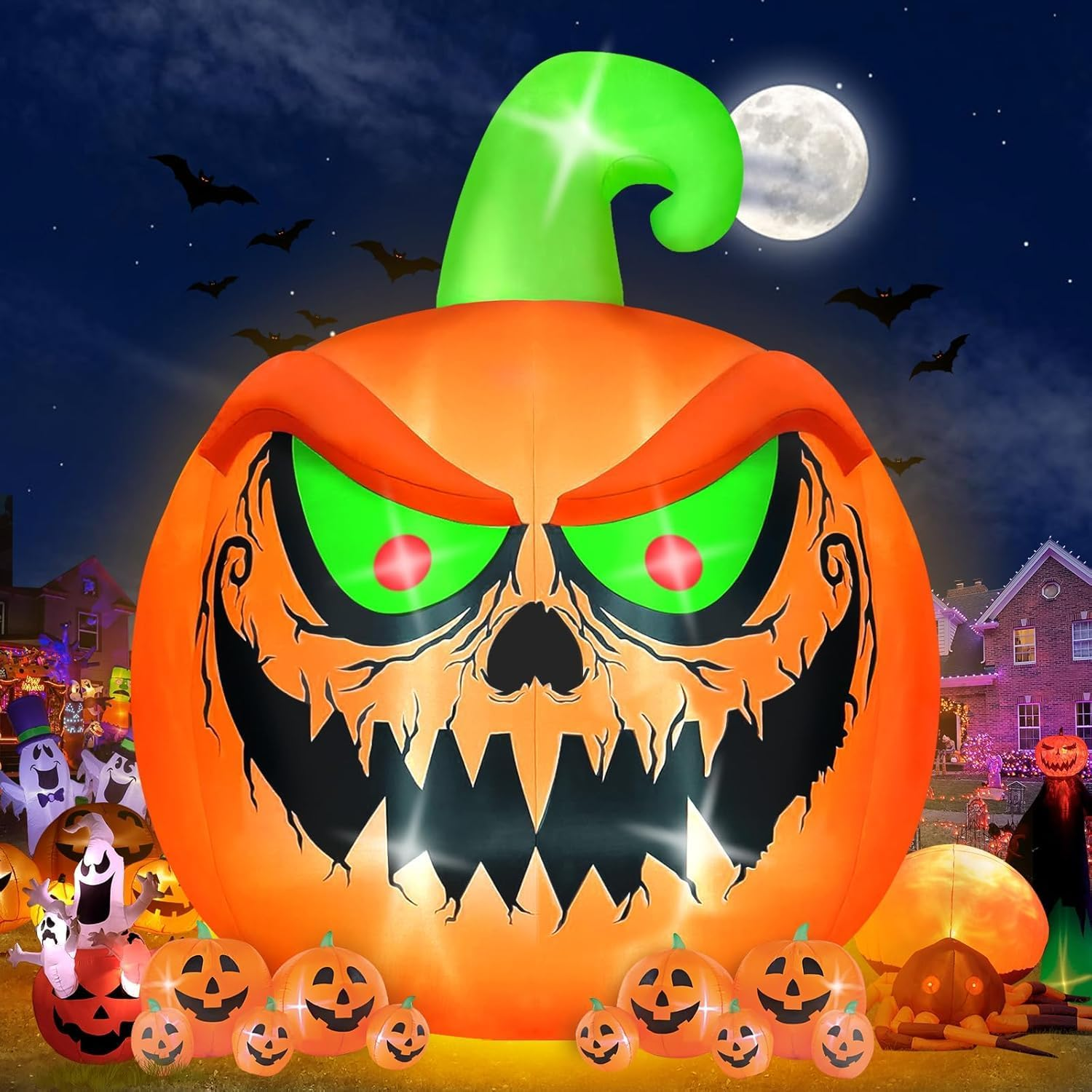 EBANKU 15 FT Giant Halloween Inflatable Pumpkin Outdoor Decorations Blow up Yard Build-In Leds for Halloween Outdoor Indoor Garden Lawn Yard Party Decor image number 5