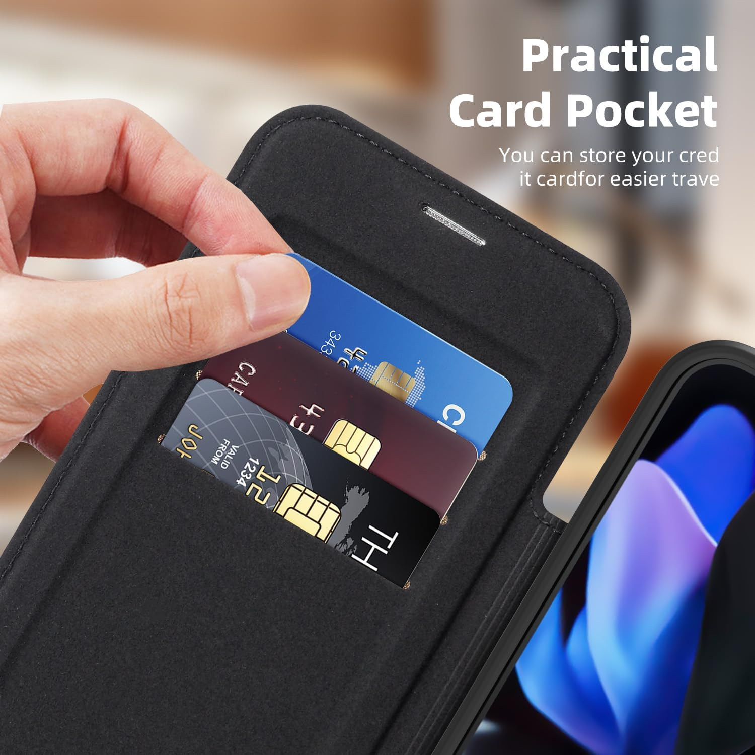 QYFCOU Case for Google Pixel 10 Pro XL Flip Case Compatible with Magsafe, PU Leather Wallet Phone Case with Card Slot and RFID Protection - Black image number 4