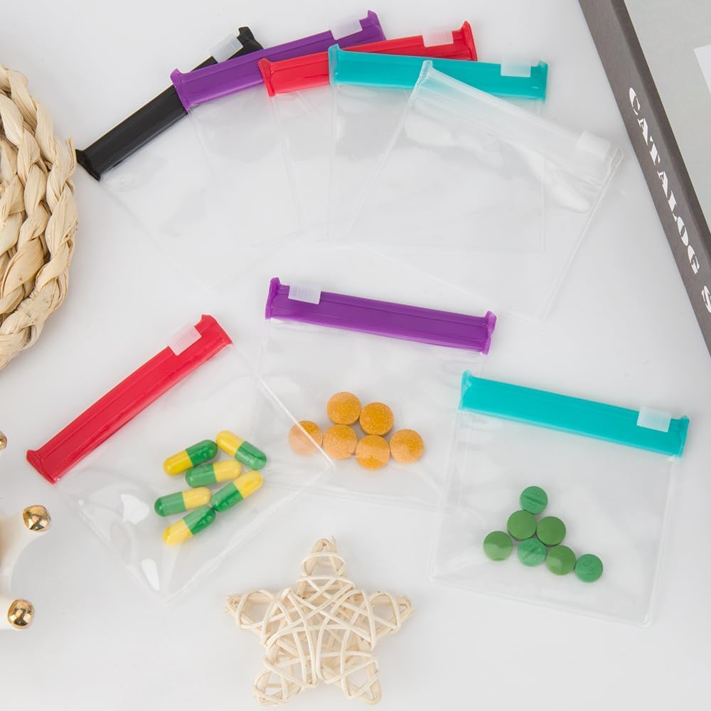 Pill Pouch Bags,48Pcs White Reusable Pill Storage Pouch Bags,Zipper Slide Lock Transparent Travel Medicine Organizer Storage Pouches for Vitamins,Supplements,Medications,Jewelry,Crafts,Small Objects - Red image number 6