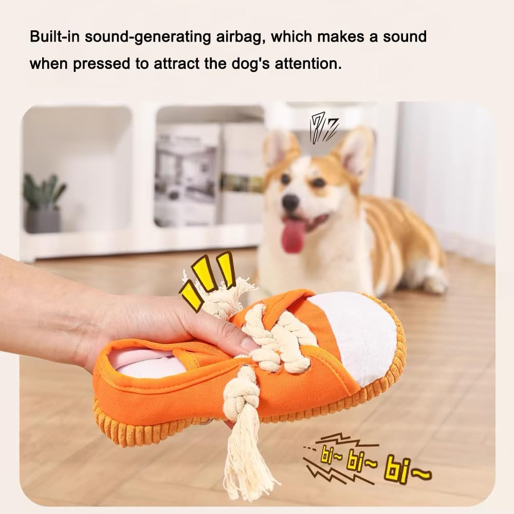 Dog Plush Toy for Puppy, Tuffy Dog Shoes Shape Squeaky Toys, Funny Stuffed Animals Toys with Cotton Material, Durable Chewing Toys image number 2