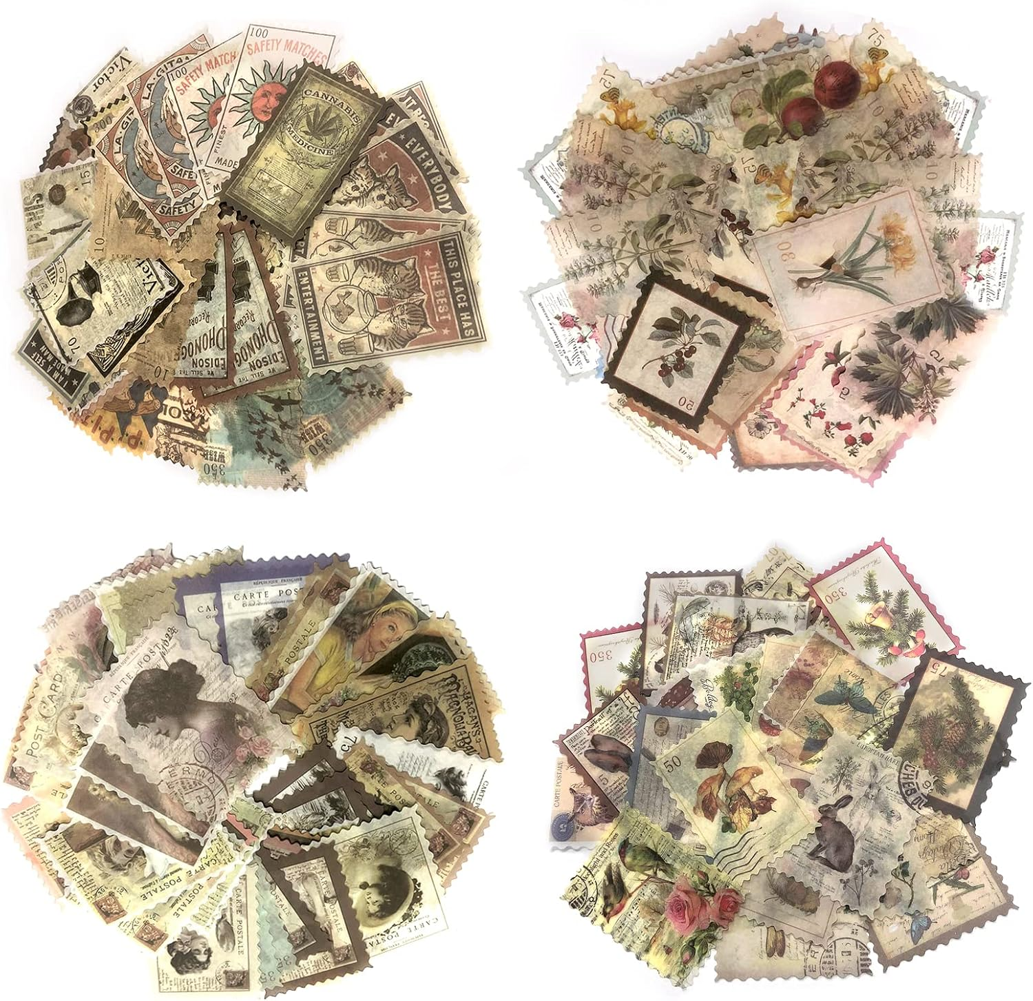 Vintage Postage Stamps Stickers,240Pcs Aesthetic Botanical Deco Paper Stamps Stickers DIY Decorative Washi Scrapbook Stickers for Scrapbooking, Cardmaking, Bullet Journals, Junk Journal Planners Album DIY Craft image number 3