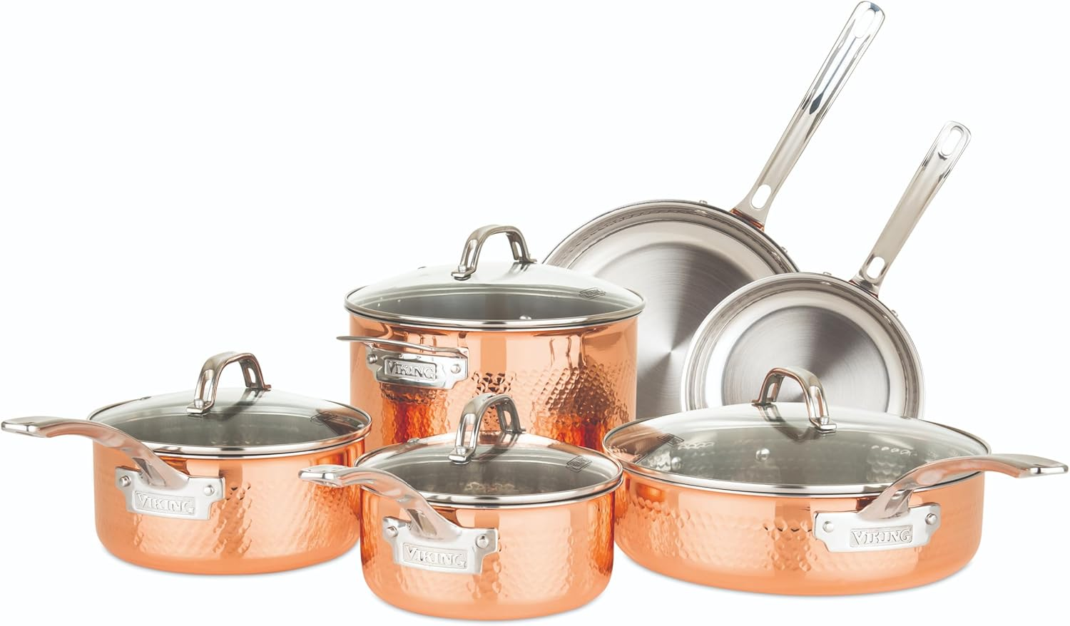 Viking Culinary 3-Ply Stainless Steel Hammered Copper Clad Cookware Set, 10 Piece, Oven Safe, Works on Electronic, Ceramic, and Gas Cooktops image number 2