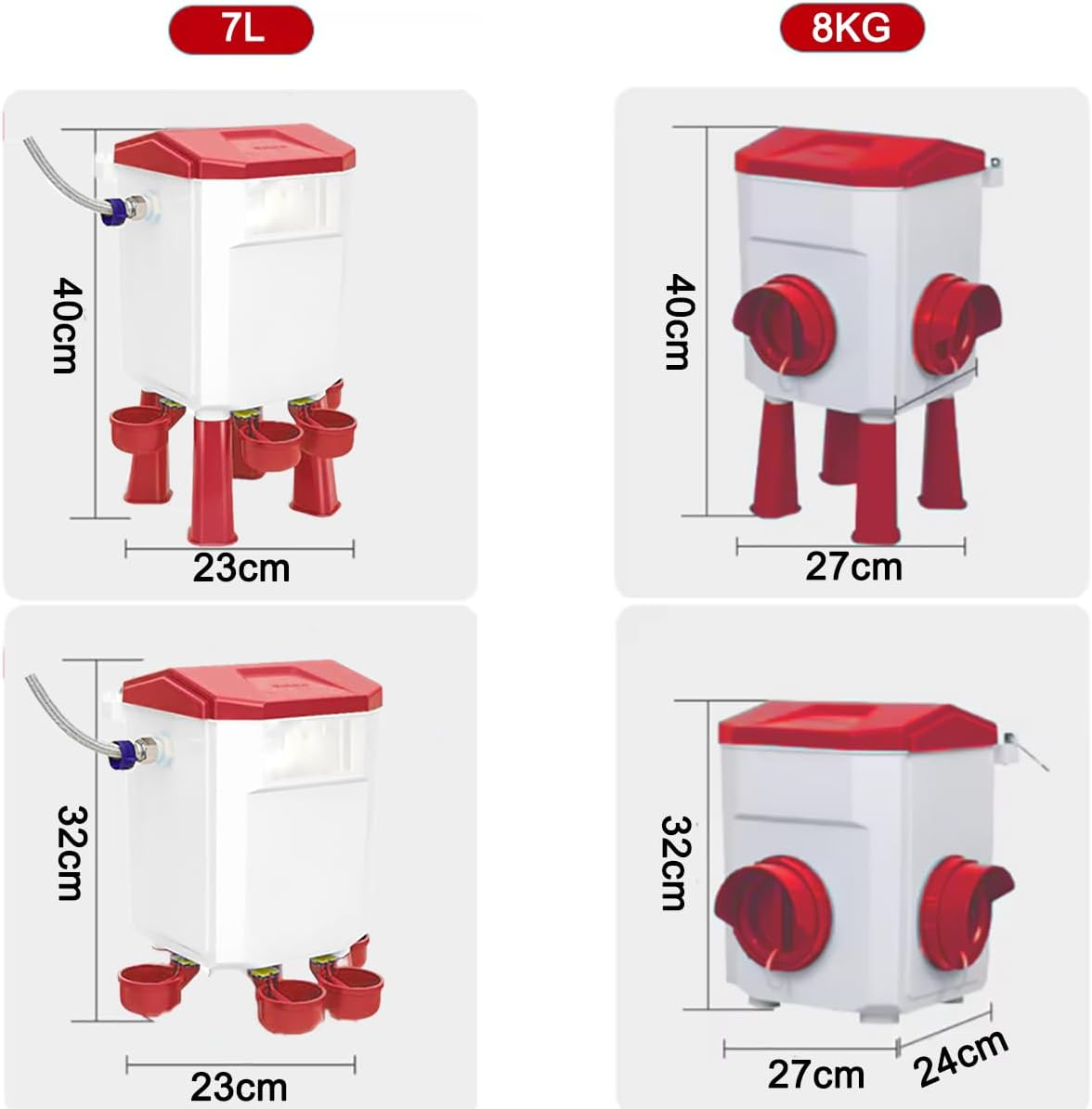 CLOUDSEASON Auto Chicken Feeder & Poultry Waterer with 145Cm Water Hose 8KG Feeder + 7L Waterer with Float Controlled No-Mess Design Portable for Chicken Coop (Red) image number 1
