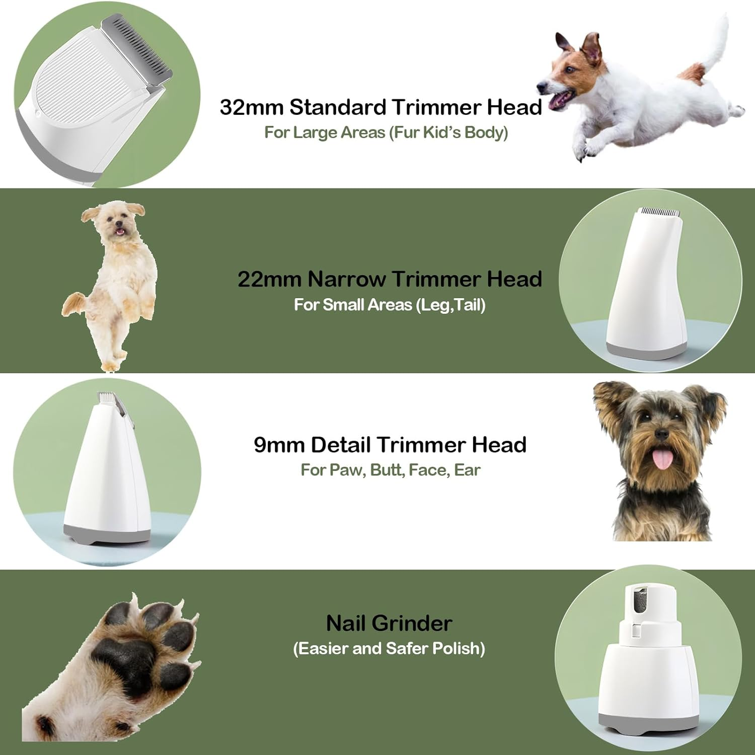 Dog Clippers Grooming Kit Hair Clipper - Pet Nail Sharpener and Shaver Set 4 in 1 Low Noise - Cordless Quiet Nail Grinder Shaver for Dogs, Cats and Other Pets image number 2