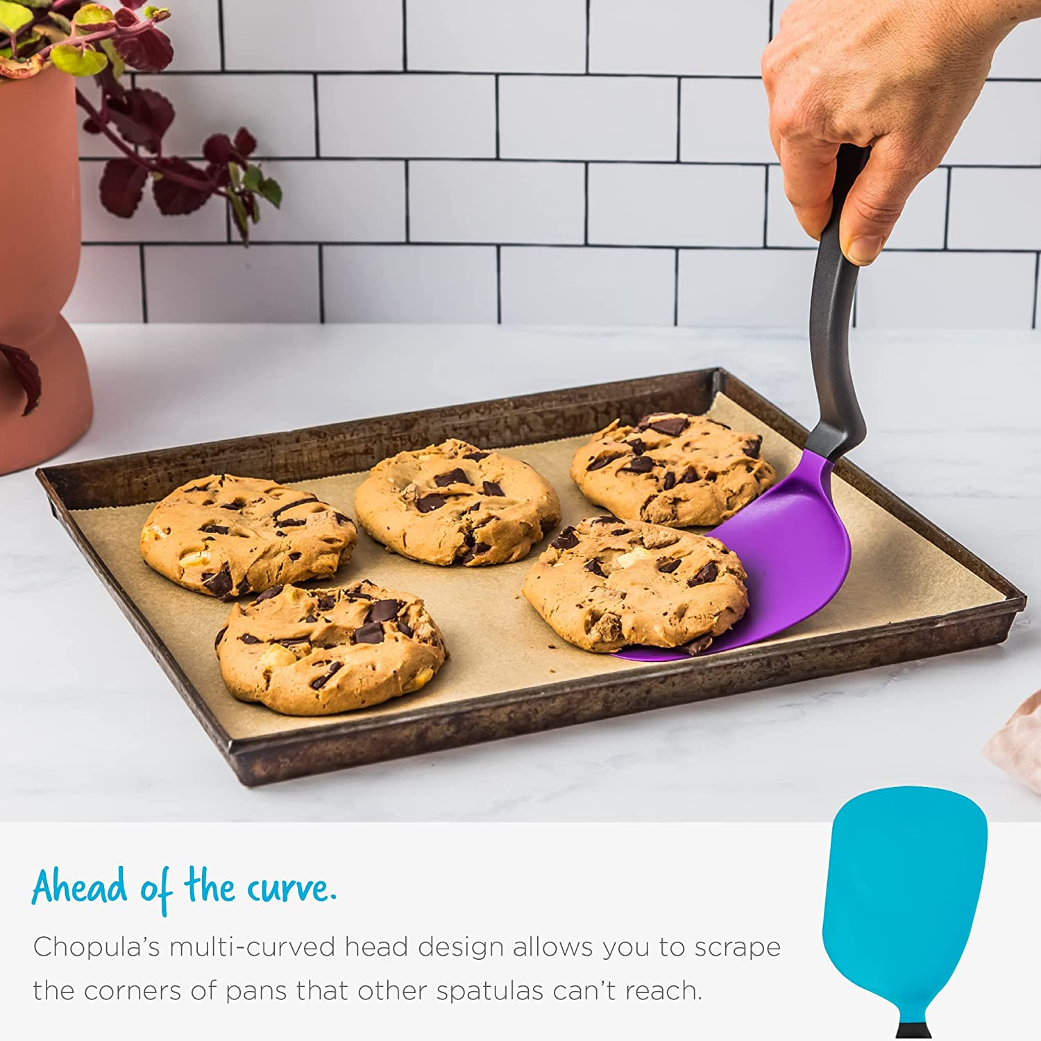 Dreamfarm Chopula Non-Stick-Safe Super-Flexible Sit-Up Spatula with Strong Flat Edge to Separate Food - 12" Dreamfarm Blue image number 2