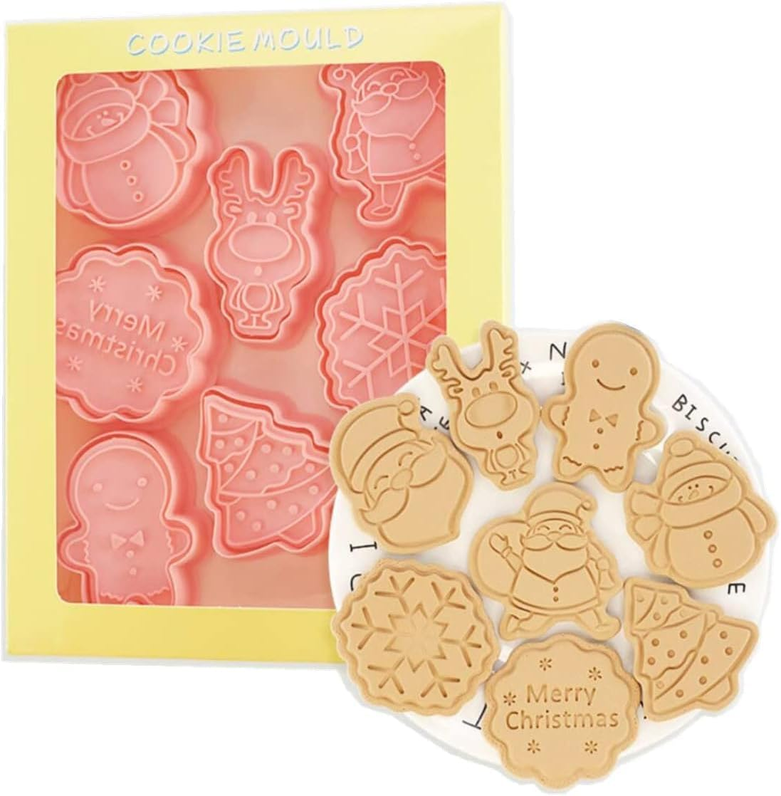 Christmas Cookie Cutters Set, Including 8Pcs Cookie Cutter, for Baking Cookies Set Kitchen Tools 3D Stamps Embossing Cutters (Christmas Day A)