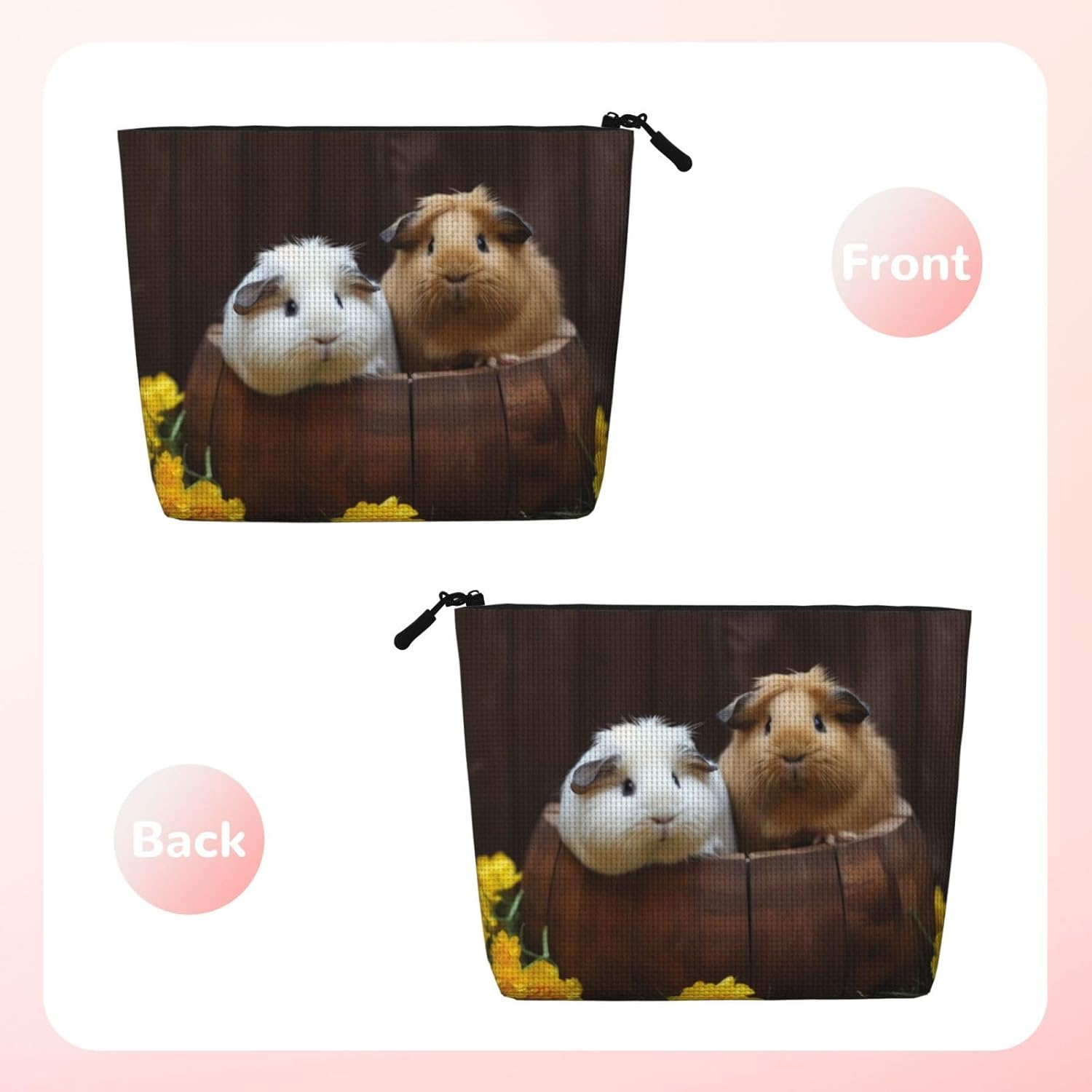 Linen Makeup Bag for Women, Waterproof Travel Cosmetic Organizer Lightweight Zipper Travel Toiletry Bag Organizer Guinea Pigs Makeup Brushes Storage Bag image number 2