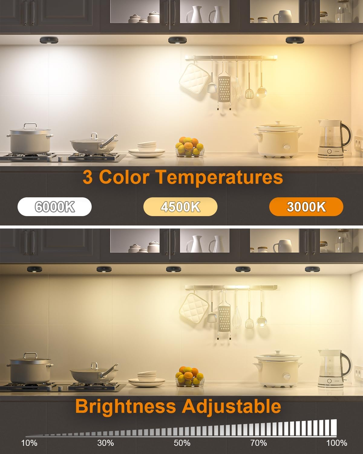 WILLED under Cabinet Lighting Wireless,Rechargeable Puck Lights with Remote Control,Battery Tap Light Stick On,3 Colors and Timer Function LED Lights for Kitchen,Cabinet,Counter,Closet,Shelf,6 Pack image number 1