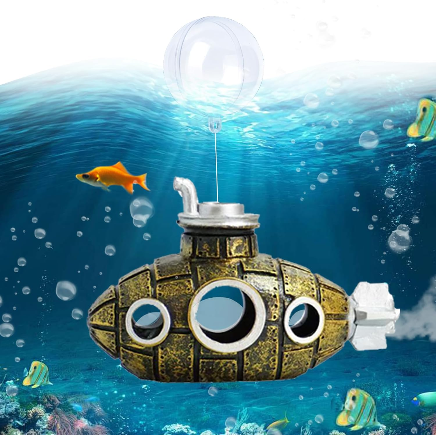 Floating Aquarium Decoration, Cute Device Fish Aquarium Decoration, Safe Fish Toy Betta Cichlid Gold Fish Shrimp Hermit Crab Game Companion Aquarium Accessories (Diver)