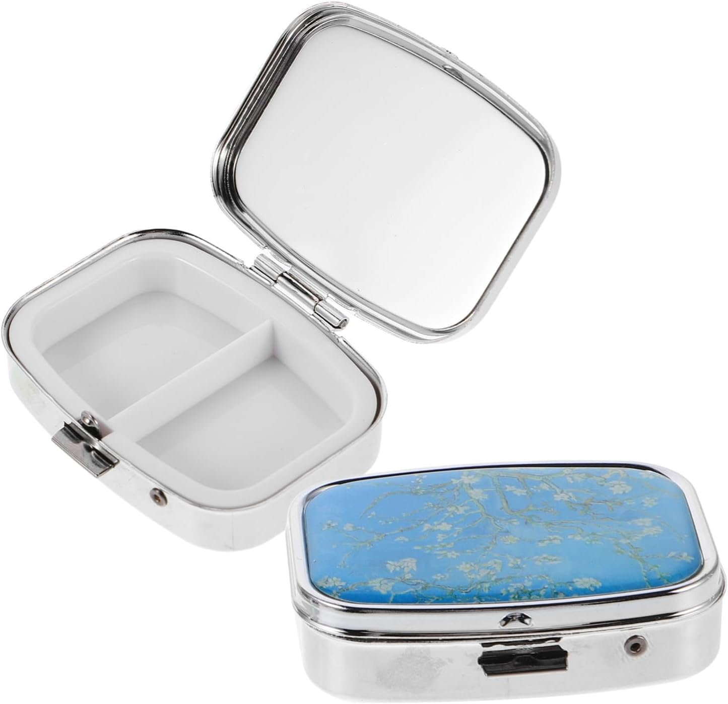 2Pcs Portable Pill Organizer Metal Pocket Medicine Case with Compartments Compact Travel Pill Box for Purse Lightweight and Sturdy Medication Holder for Daily Use