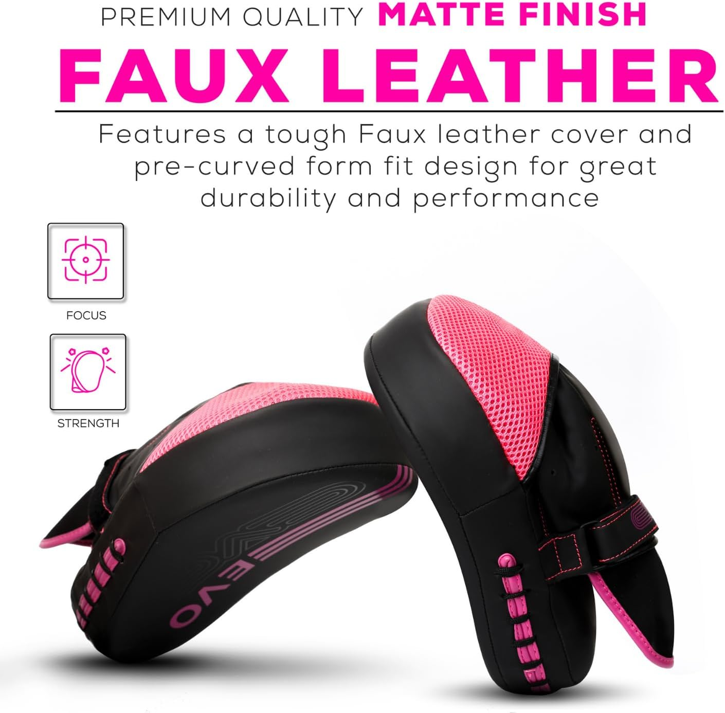 EVO Fitness Curved Matte Black Boxing Pads Men Focus Mitts Punching Women MMA Muay Thai Martial Arts Kickboxing Hook and Jab Hand Target Strike Shield Training Pads
