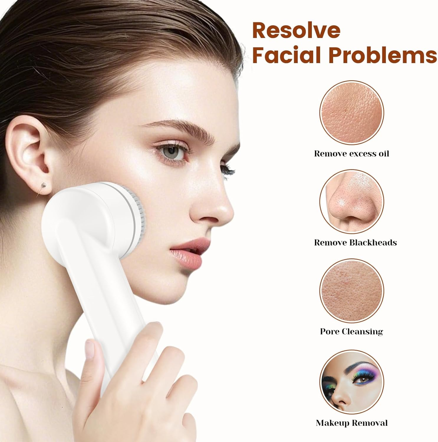 DOCOCO Face Scrubber, Dual Rotations Facial Cleansing Brush with 3 Brushheads, Spin Face Brush for Pore Deep Cleansing, Waterproof Rotating Cleanser for Gentle Exfoliating image number 4