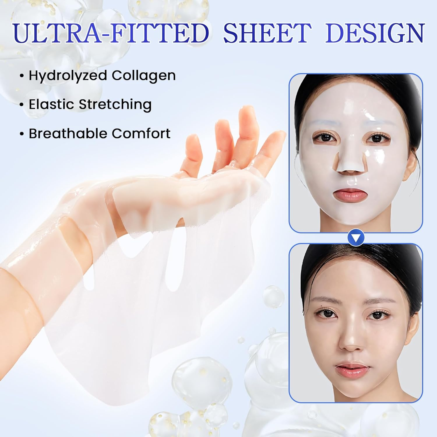 Korean Face Mask 5PCS - Baby Skin Collagen Moisturizing Mask with Hydrolyzed Collagen & 8D Hyaluronic Acid Firming Anti-Wrinkle Long-Lasting Hydration - Korean Facial Mask Fits Skin image number 2