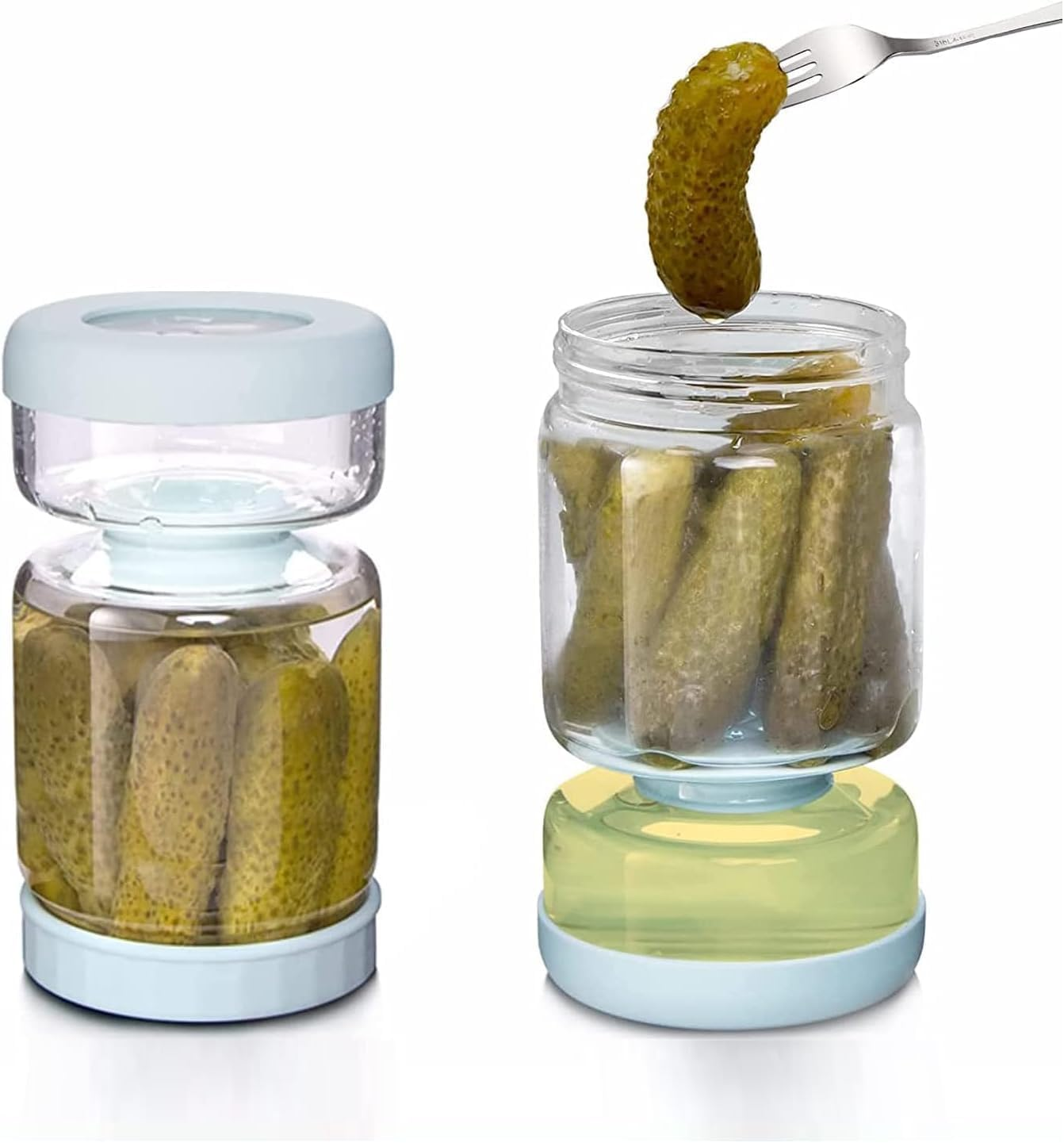 Glass Pickle Jar, Olive Hourglass Jar with Strainer,Airtight Pickle Juice Separator, Flip Container for Olives,Gherkin,Jalapeno - Glass Food Storage Container, Leakproof Dishwasher Safe 1L image number 2