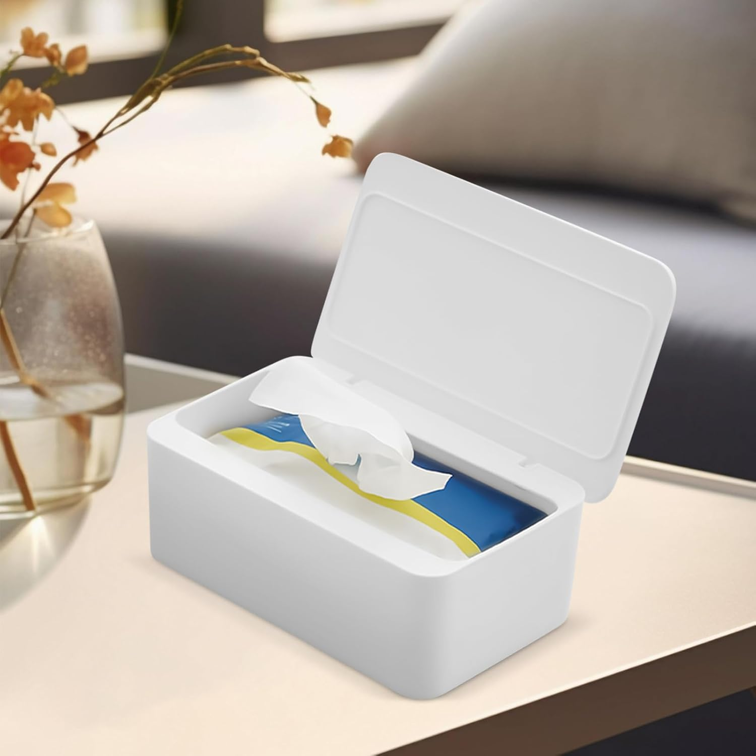 Wet Wipes Container | Baby Wipe Holder - Reusable Tissue Paper Storage Case for Desk, Restaurant, Living Room, Toilet, Nursery, Bathroom, Bedroom, Counter, Home - White image number 3