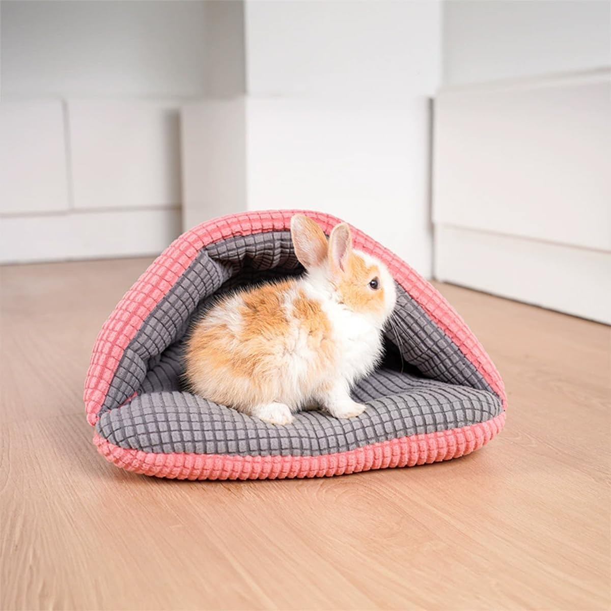 AIMALL Semi-Enclosed Pet Sleeping Bag Bed 12.6"X11.81"X6.3" Soft Polar Fleece Kennel Nest for Guinea Pig Rabbit Kitten Small Animals Indoor Use - Pink image number 3