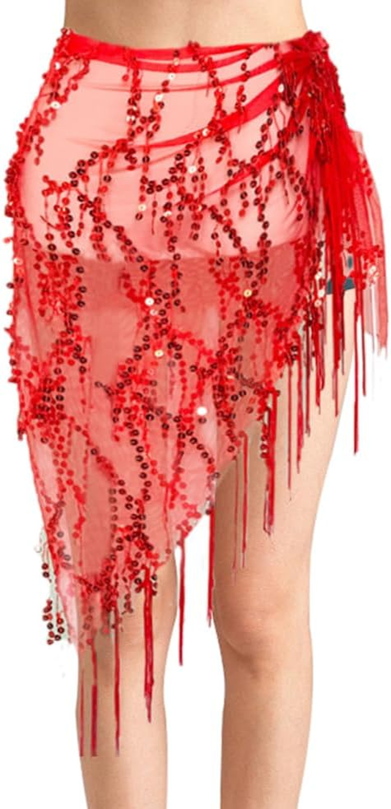 Belly Dance Sequin Triangle Hip Scarf Fringe Belt Wrap Skirt Party Costume for Women