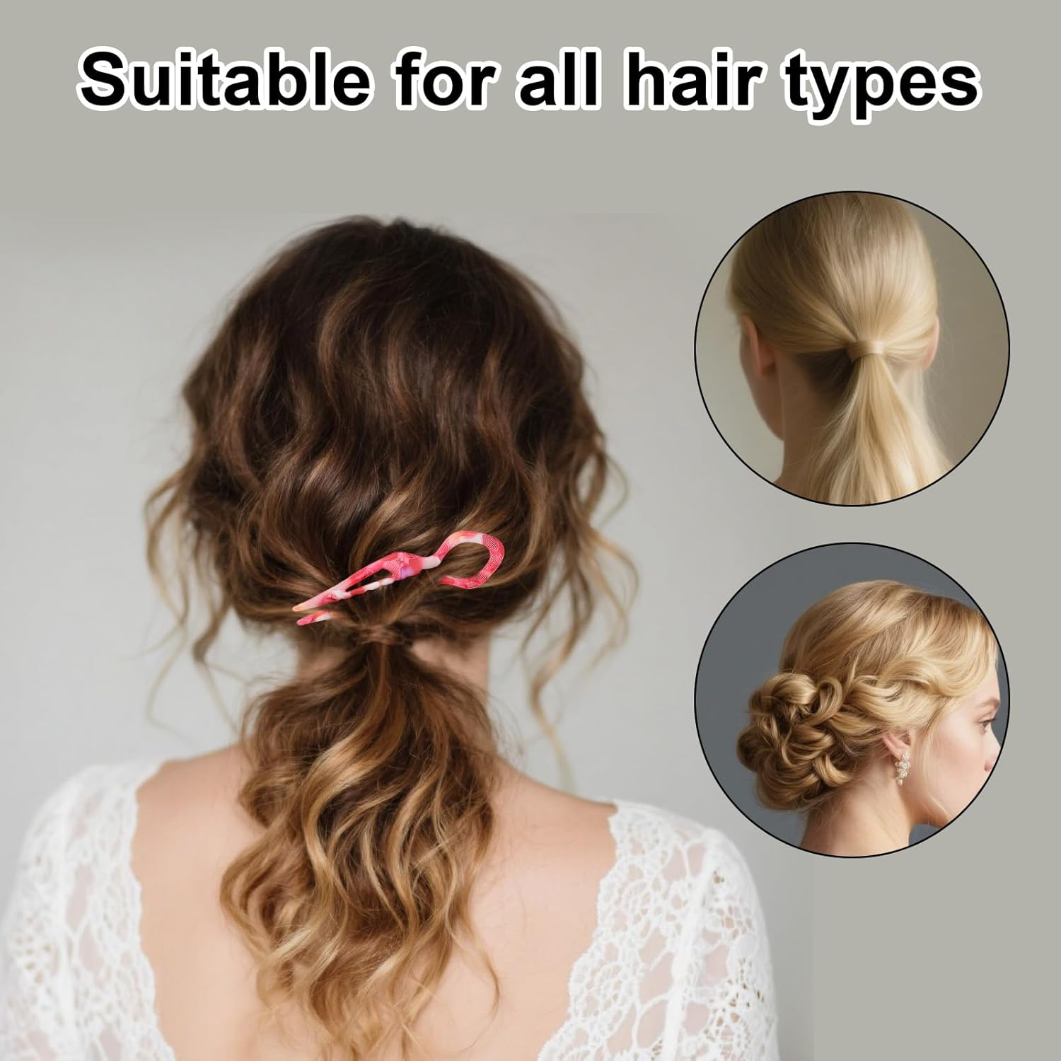 Fukaisu 3Pcs French Hair Pins for Women, Magic Acetate Hair Clips U-Shaped Hairpins for Women Buns Thick Fine Long Curls Styling Accessories White Elephant Present (3 Colors) image number 2