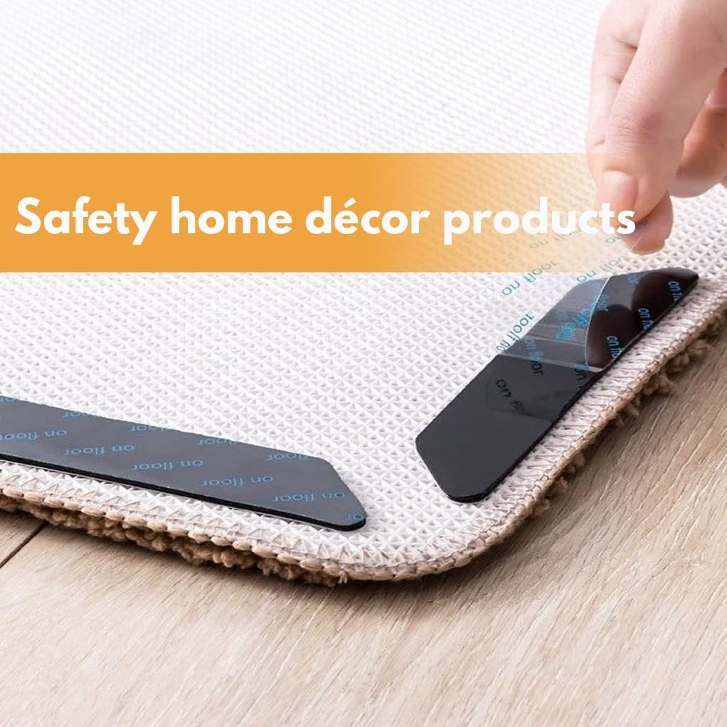 12 Pieces Anti-Slip Rug Grippers|Carpet Gripper|Carpet Tape|Rug Underlay|H HOME-MART Double Sided Washable Removable anti Curling Corner Carpet Gripper, Non Slip Renewable Rug Tape (Rectangular)