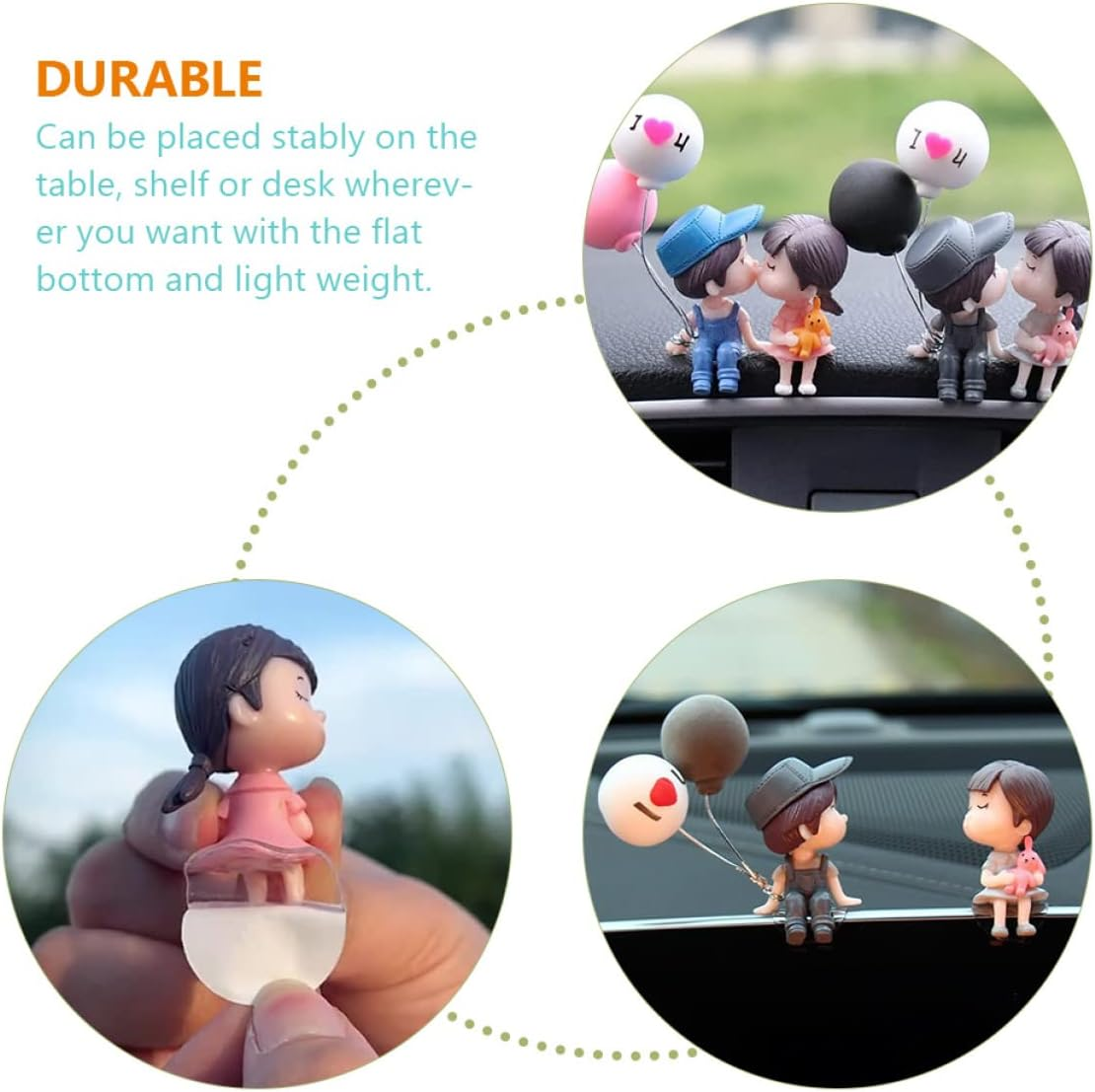 2 Pairs Decors Plastic Girls Car Figure Cartoon Romantic Girl Balloon Decoration Action Dashboard and Resin for Accessories Cute Kiss Day Interior Boy
