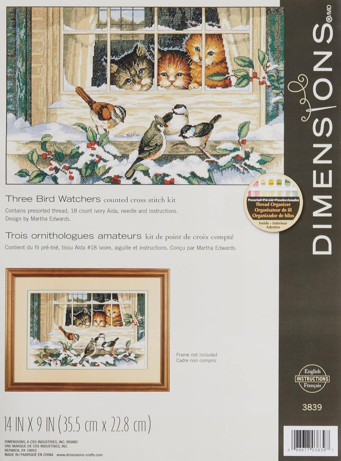 Dimensions 'Tiger Chilling Out' Counted Cross Stitch Kit, 18 Count Black Aida, 9" X 14" image number 4