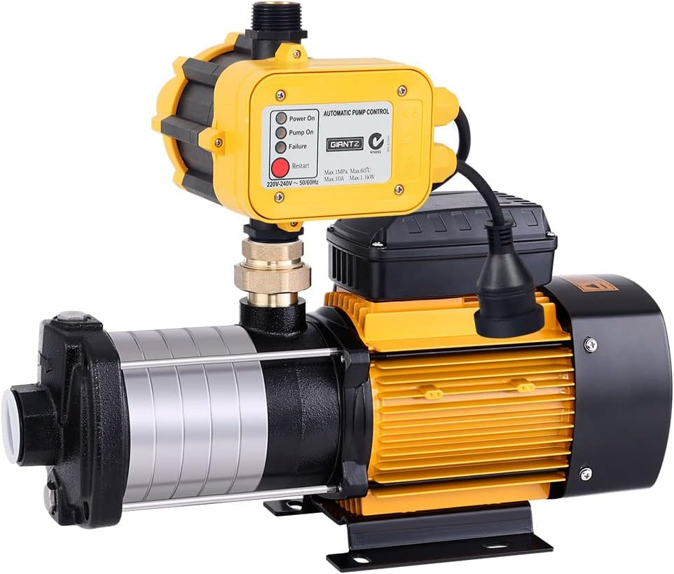 Giantz 2500W Max 6-Stage Garden Water Pump High Pressure Automatic Multi-Stage Irrigation Booster Pump for Rainwater Tank Transfer Sprinkler System Home Farm Lawn Watering External Yellow