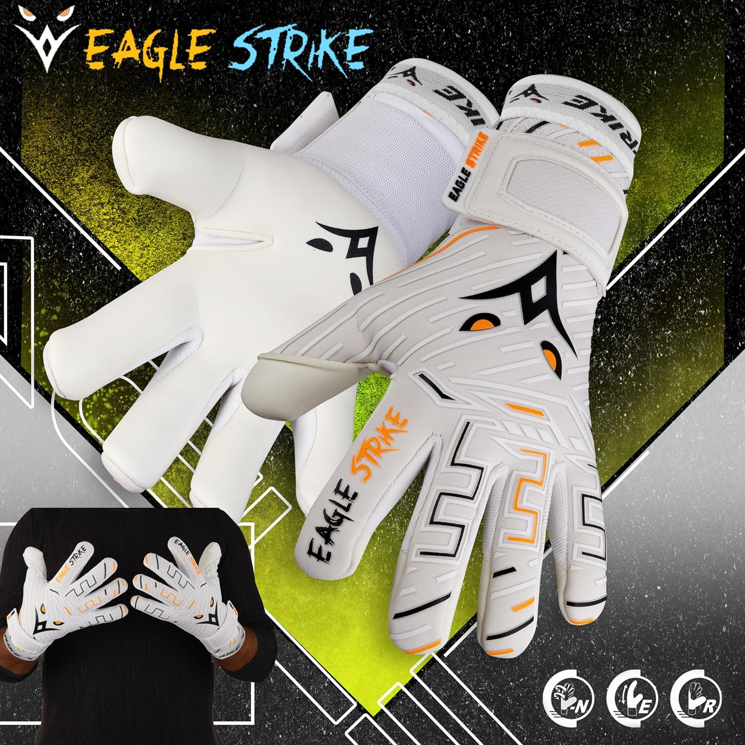 EAGLE STRIKE Goalkeeper Goalie Gloves| Soccer Gloves with Wrist Support | Football Goal Keeper Gloves for Adults, Youth, and Junior for Professional Football Training