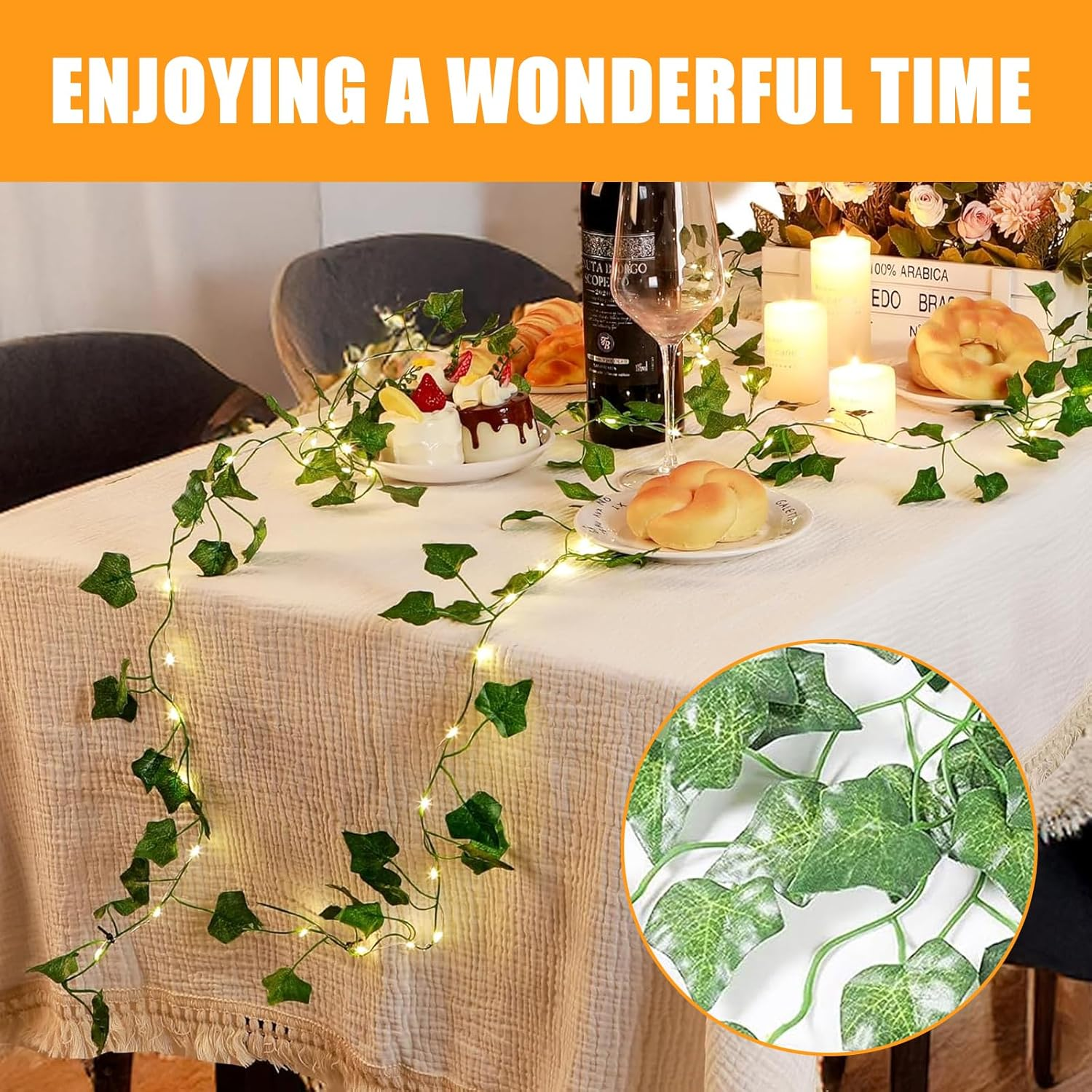 LED Fairy Lights Ivy Artificial 20 M Fake Ivy Garland with 200 LED Lights, Fairy Lights with Flower Garland, Hanging Plants for Indoor Use, Wedding, Party Decoration image number 1